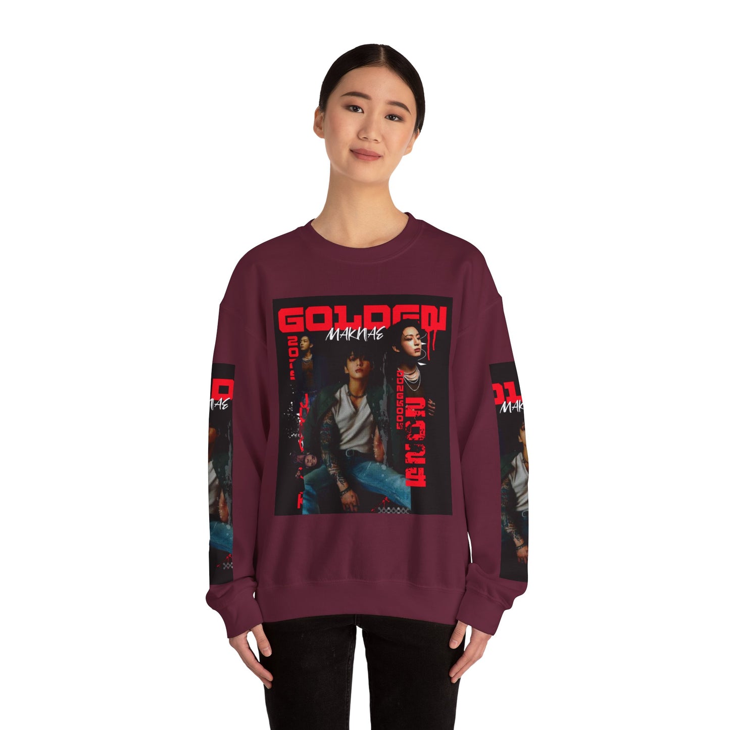 JK Golden Making Crewneck Sweatshirt — Retro K-Pop Photo Graphic