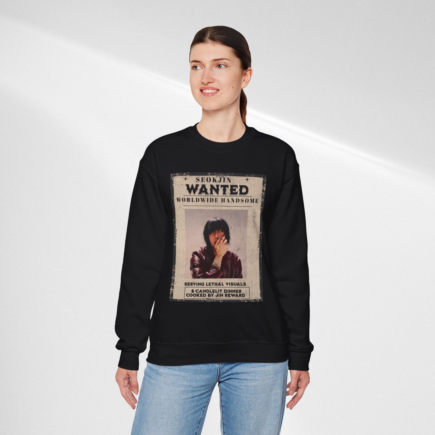 Wanted Poster Crewneck Sweatshirt — "Seokjin Wanted: Worldwide Handsome" Vintage K-pop Pullover