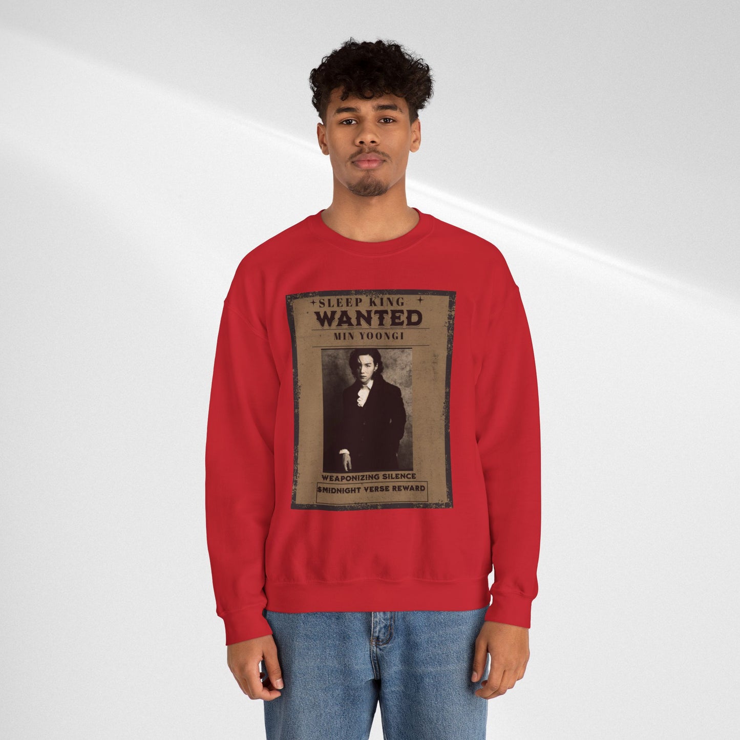 Crewneck Sweatshirt "Wanted: Min Yoongi" Vintage Poster BTS Suga Fan Apparel