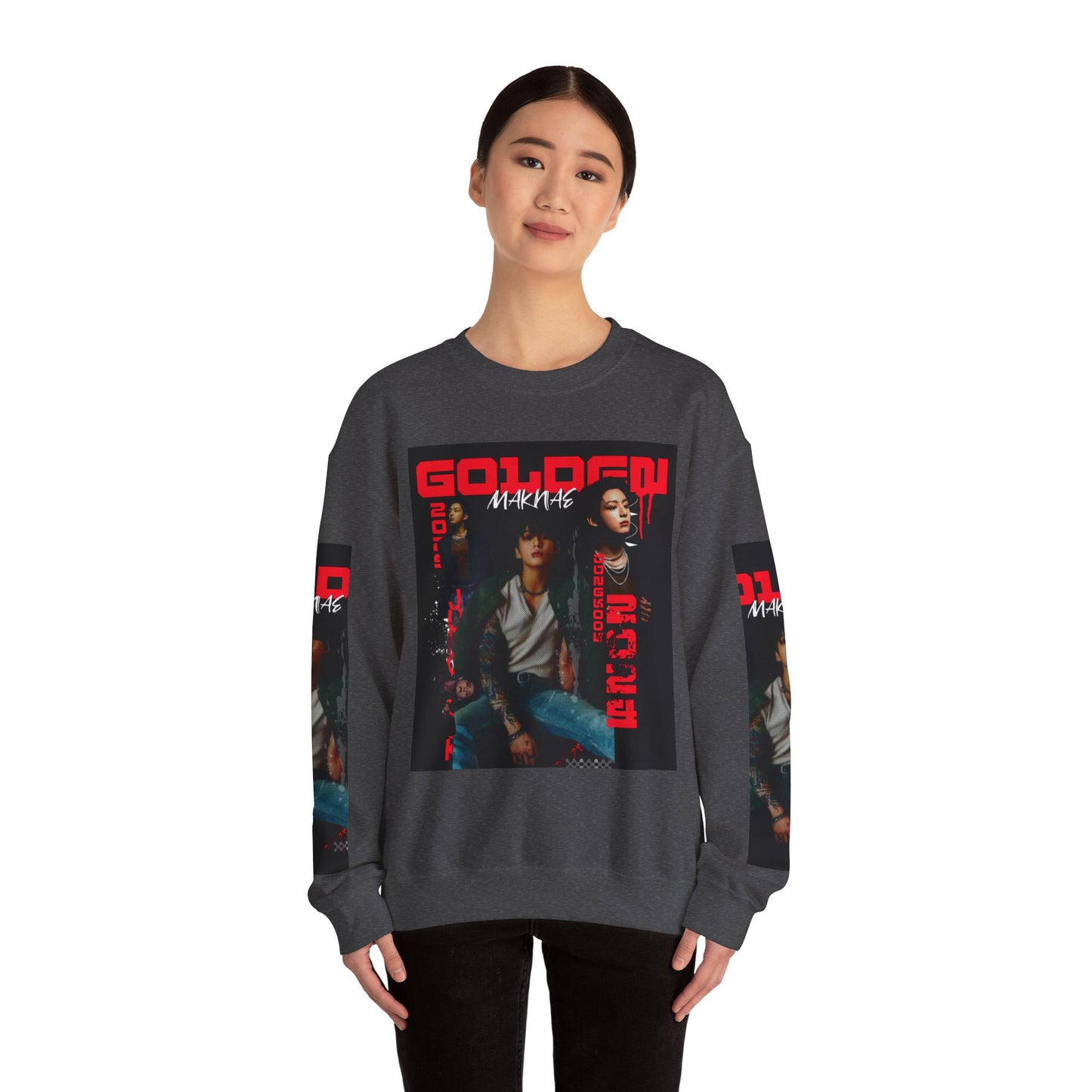 JK Golden Making Crewneck Sweatshirt — Retro K-Pop Photo Graphic