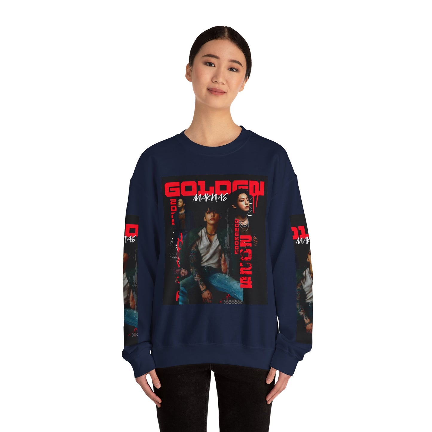 JK Golden Making Crewneck Sweatshirt — Retro K-Pop Photo Graphic