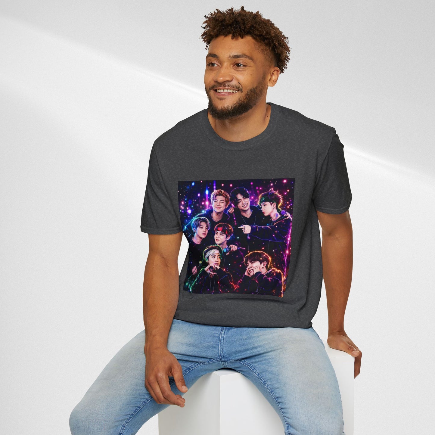 BTS K-Pop Group Photo Tee — Colorful Neon Concert Band Shirt