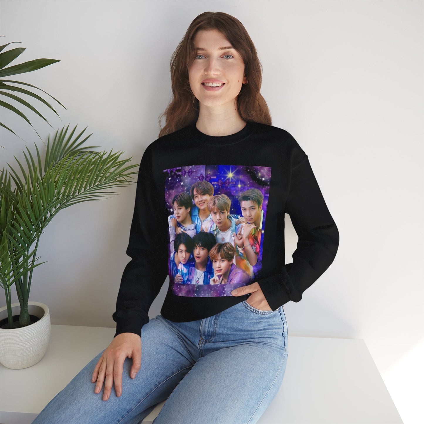 BTS Group Photo Crewneck Sweatshirt — Purple Fan Art Print
