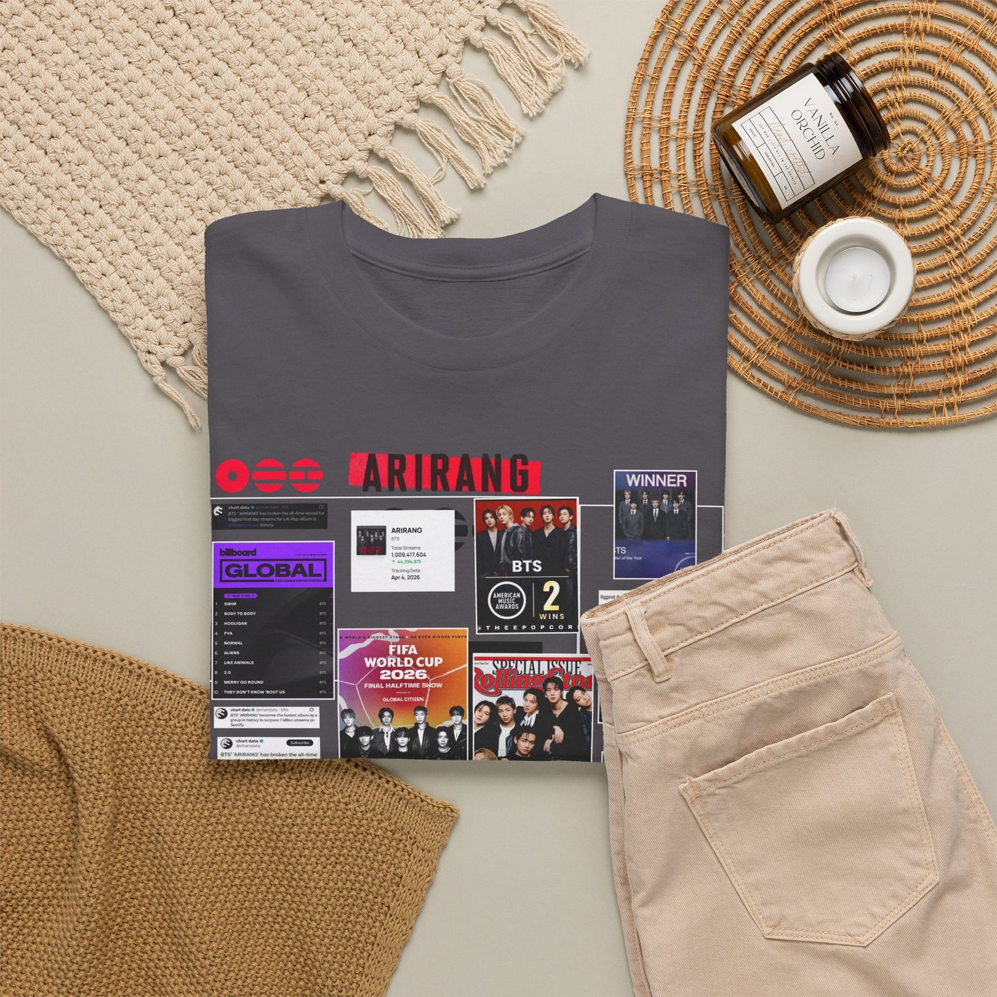 BTS ARIRANG Collage Tee — Iconic Albums & Milestones Graphic T-Shirt