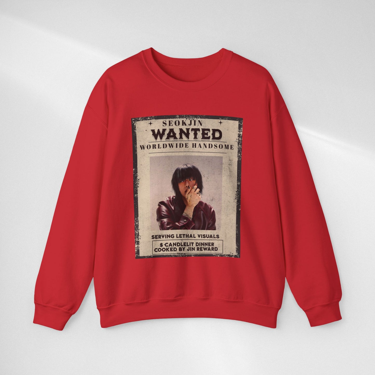 Wanted Poster Crewneck Sweatshirt — "Seokjin Wanted: Worldwide Handsome" Vintage K-pop Pullover