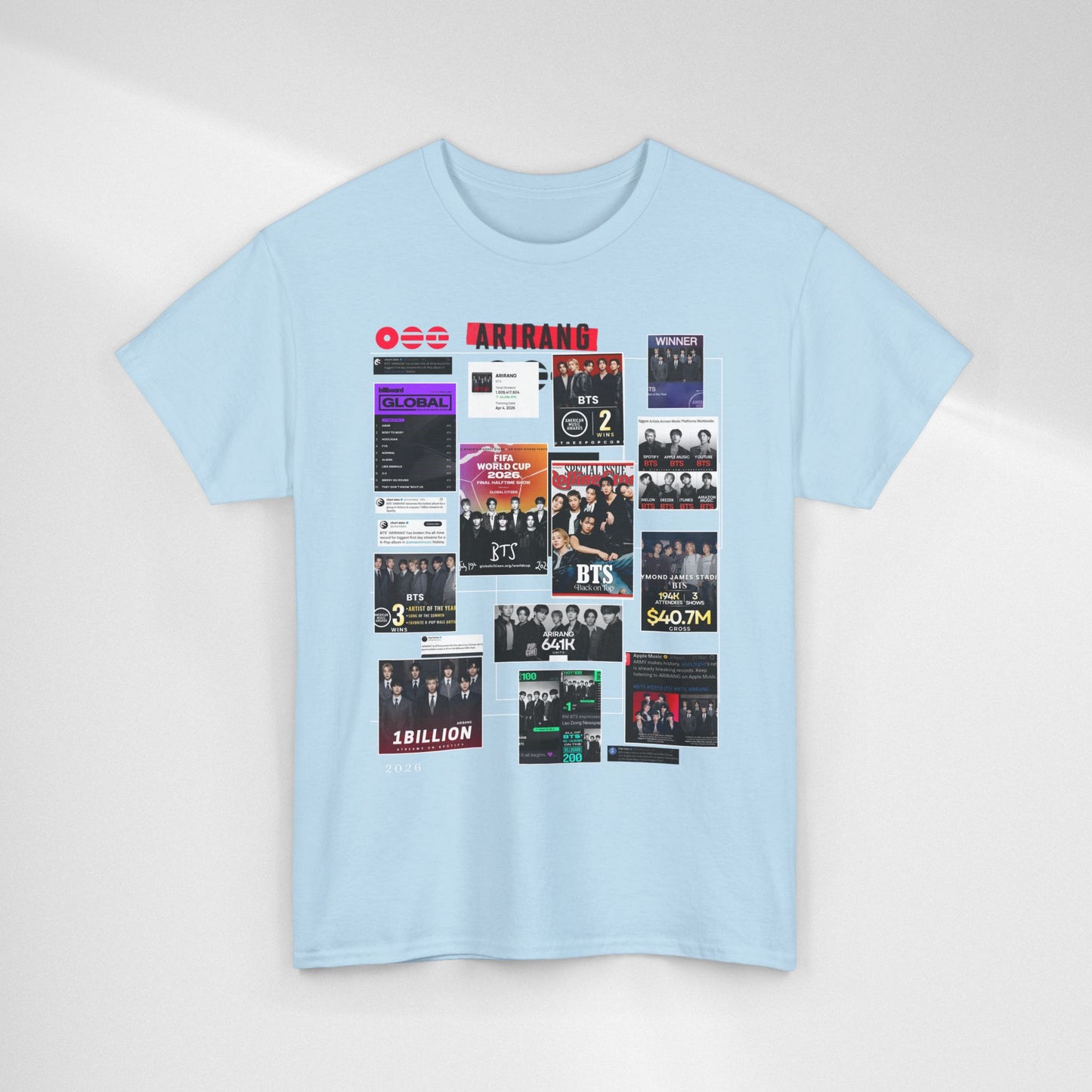 BTS ARIRANG Collage Tee — Iconic Albums & Milestones Graphic T-Shirt