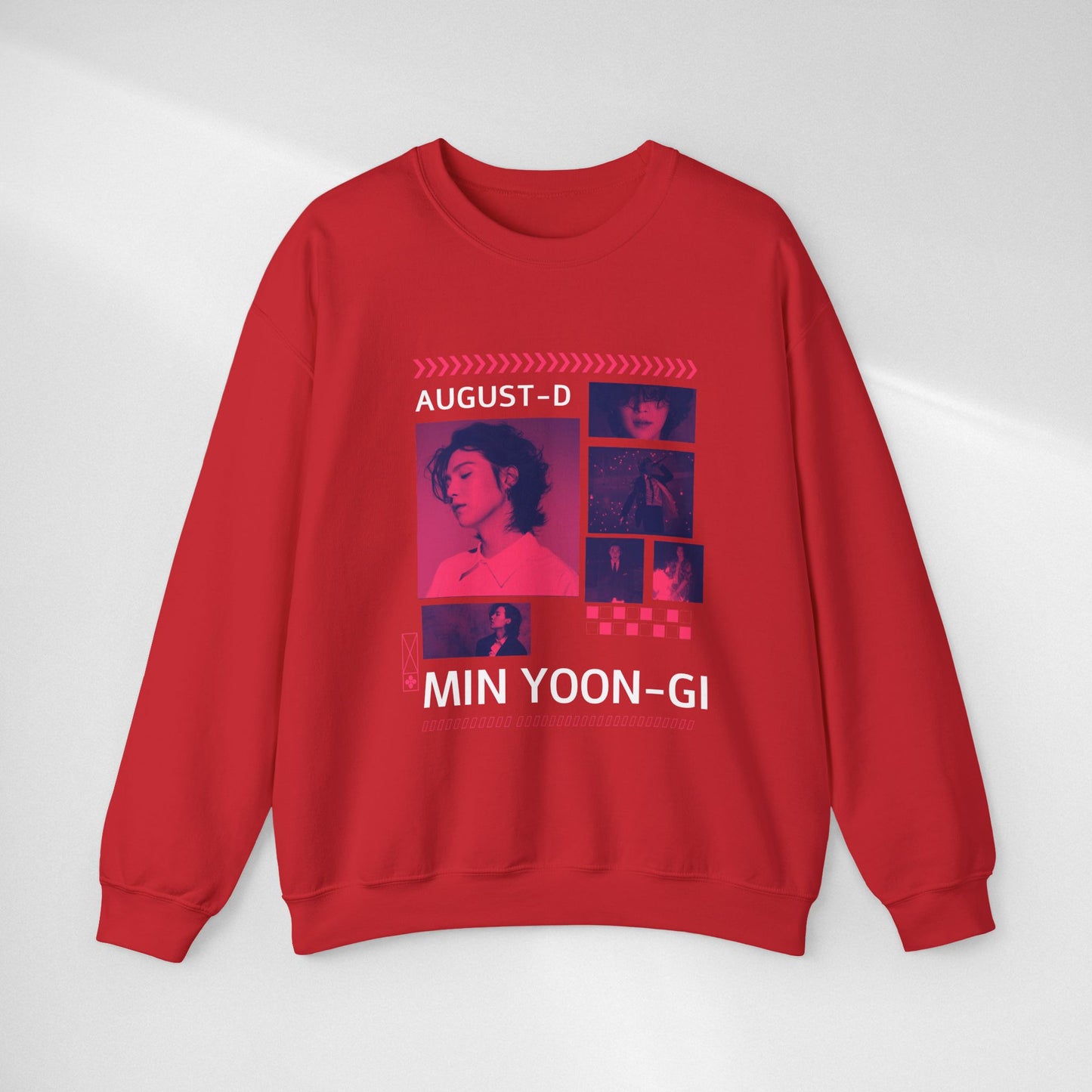 Graphic Crewneck Sweatshirt — 'MIN YOON-GI' Neon Photo Collage