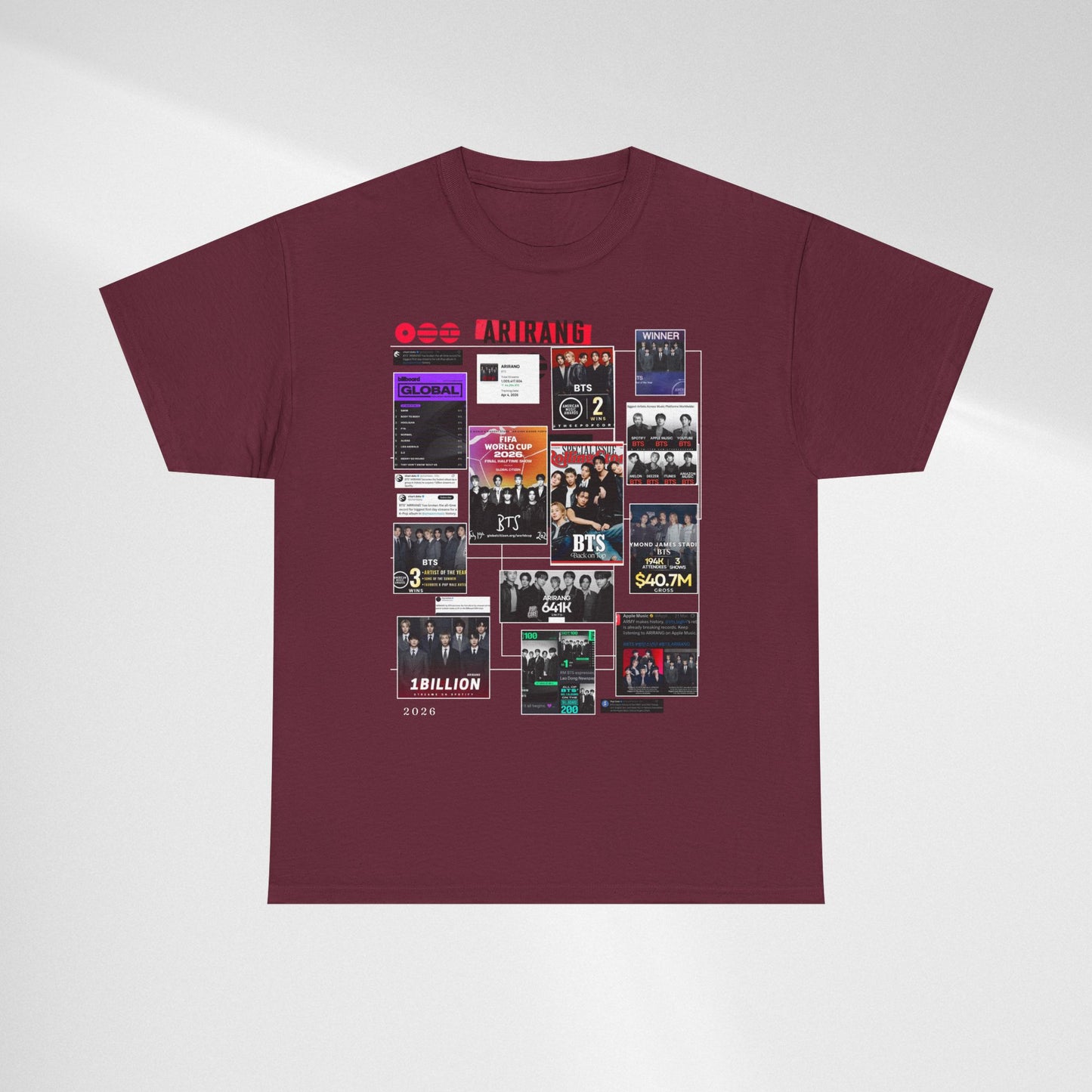 BTS ARIRANG Collage Tee — Iconic Albums & Milestones Graphic T-Shirt