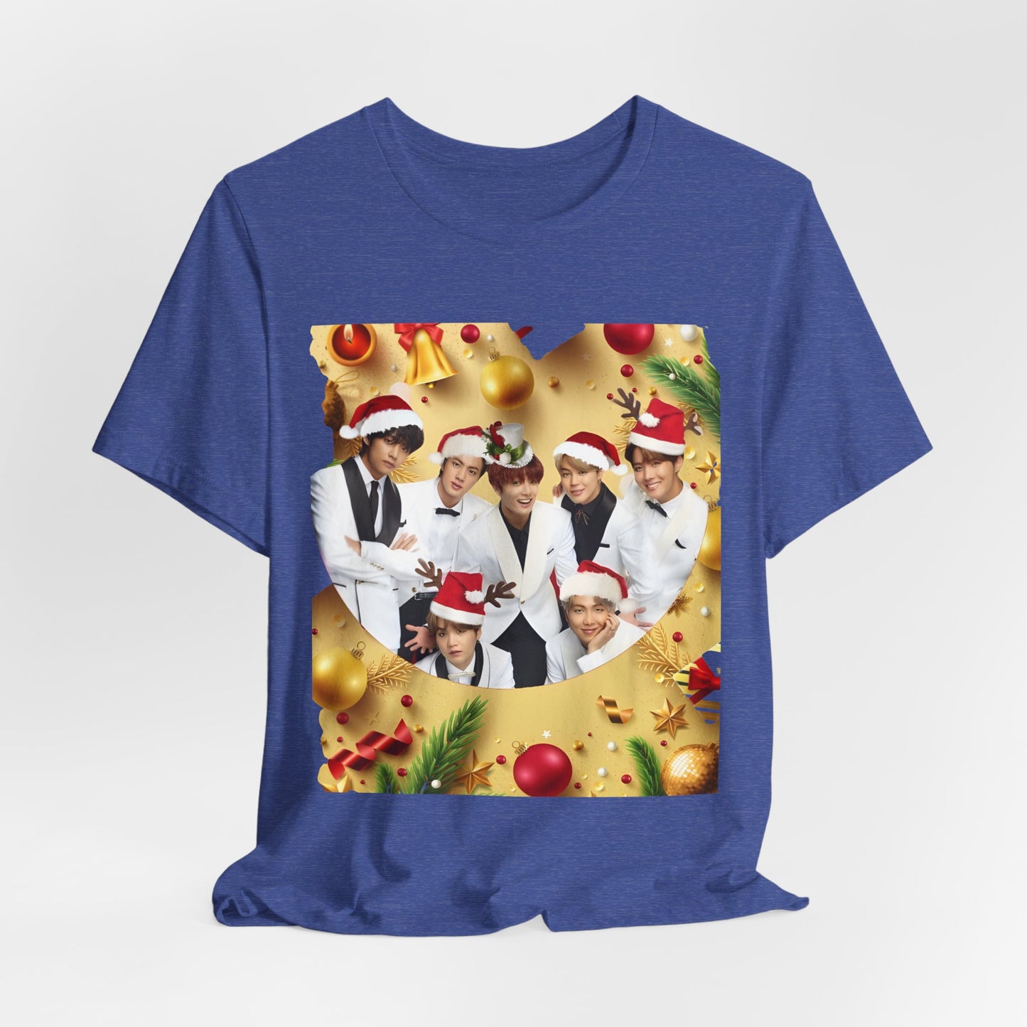 Christmas BTS Photo T‑Shirt — Holiday Santa Hat Group Design