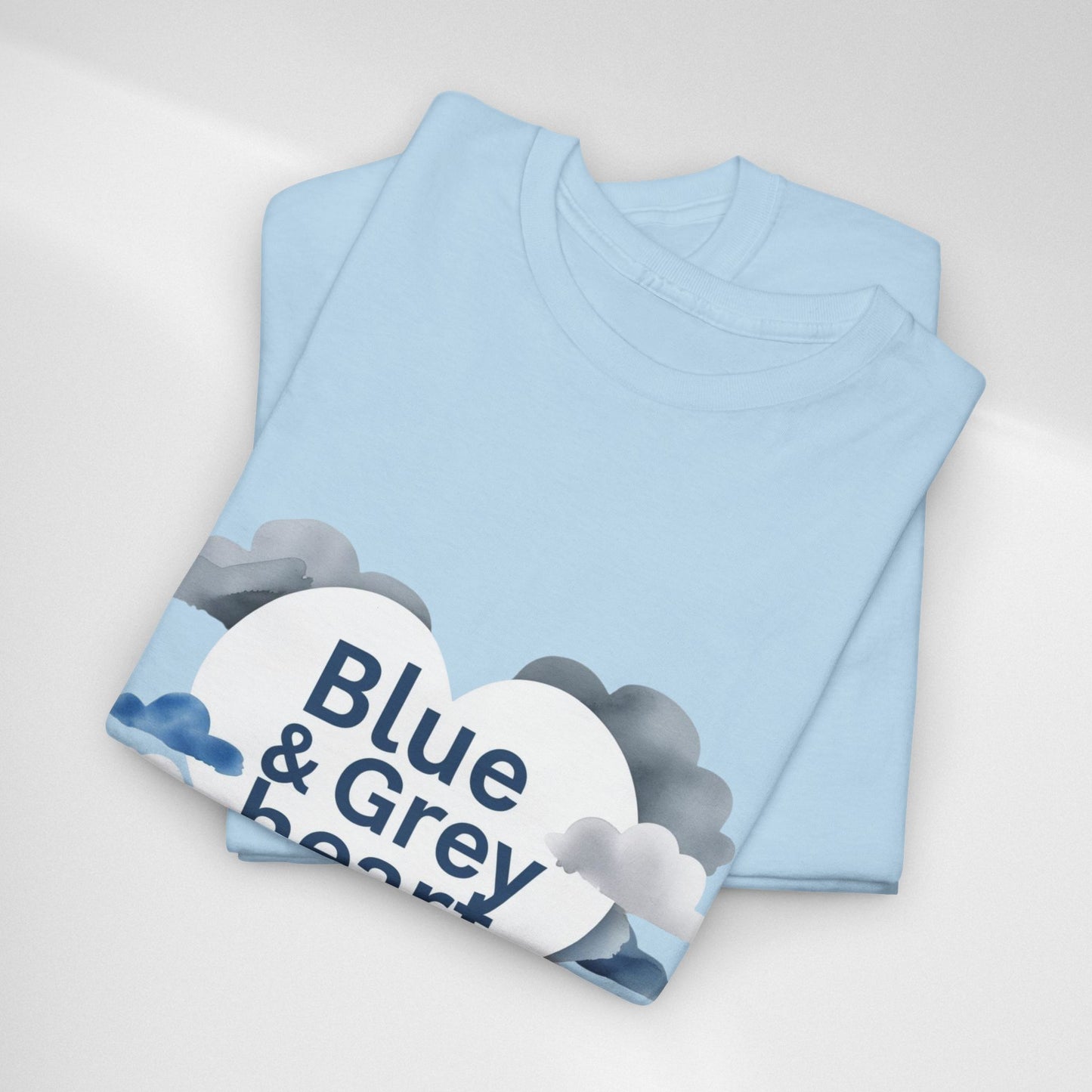 Blue & Grey Heart T-Shirt — Watercolor Cloud Heart Design