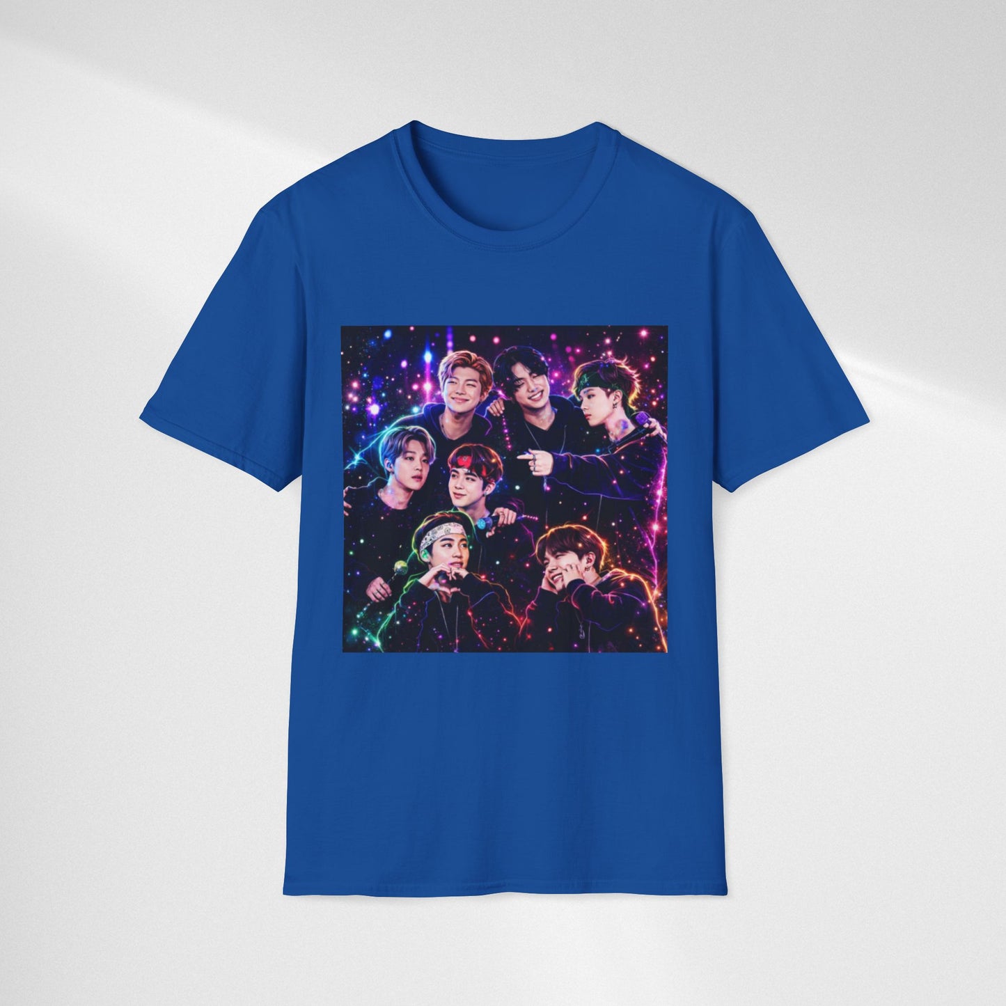 BTS K-Pop Group Photo Tee — Colorful Neon Concert Band Shirt