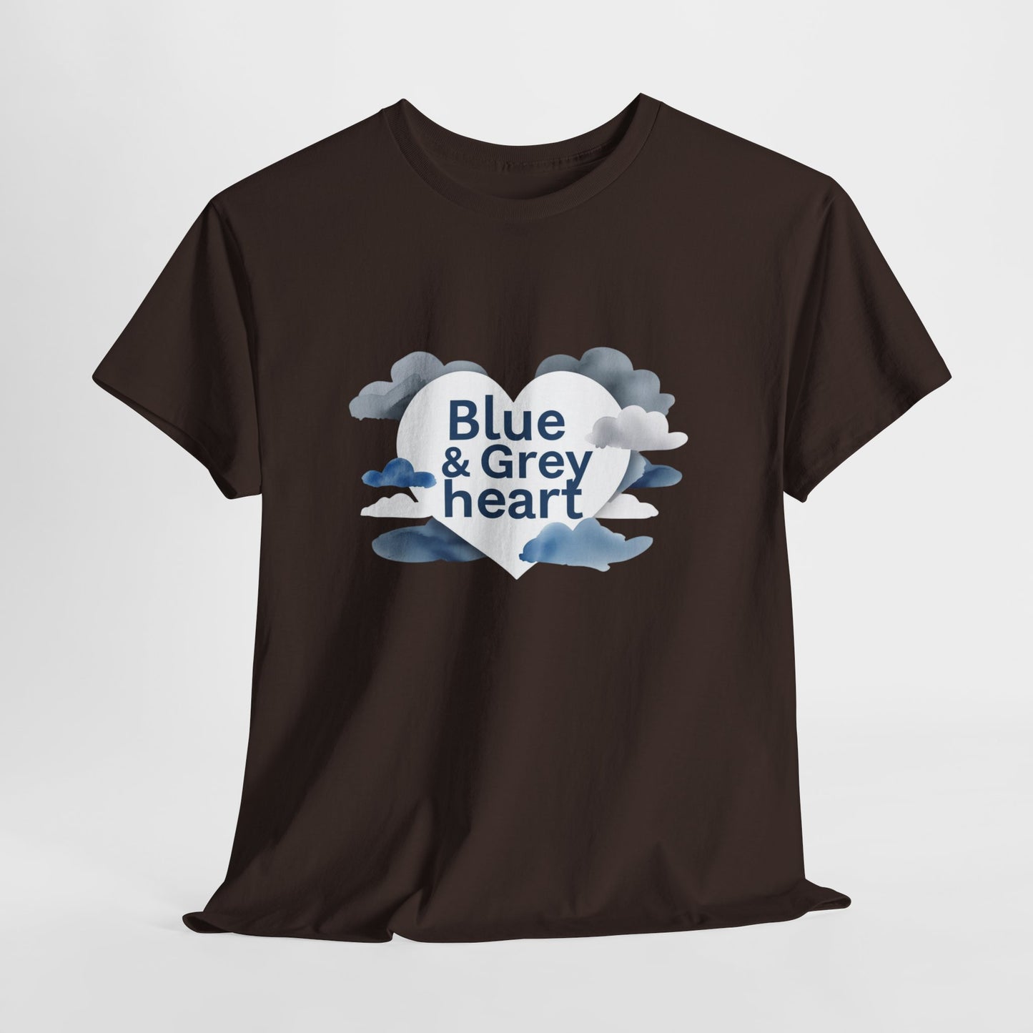 Blue & Grey Heart T-Shirt — Watercolor Cloud Heart Design