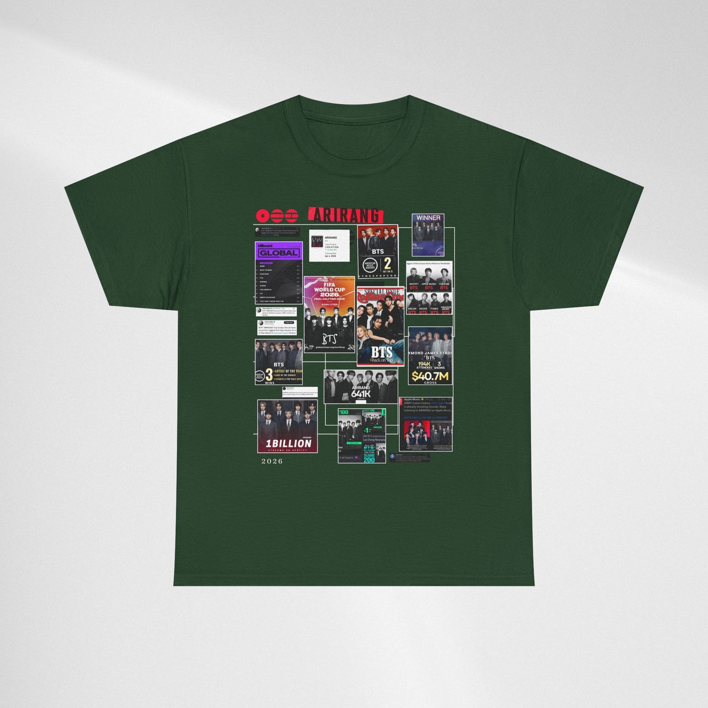 BTS ARIRANG Collage Tee — Iconic Albums & Milestones Graphic T-Shirt