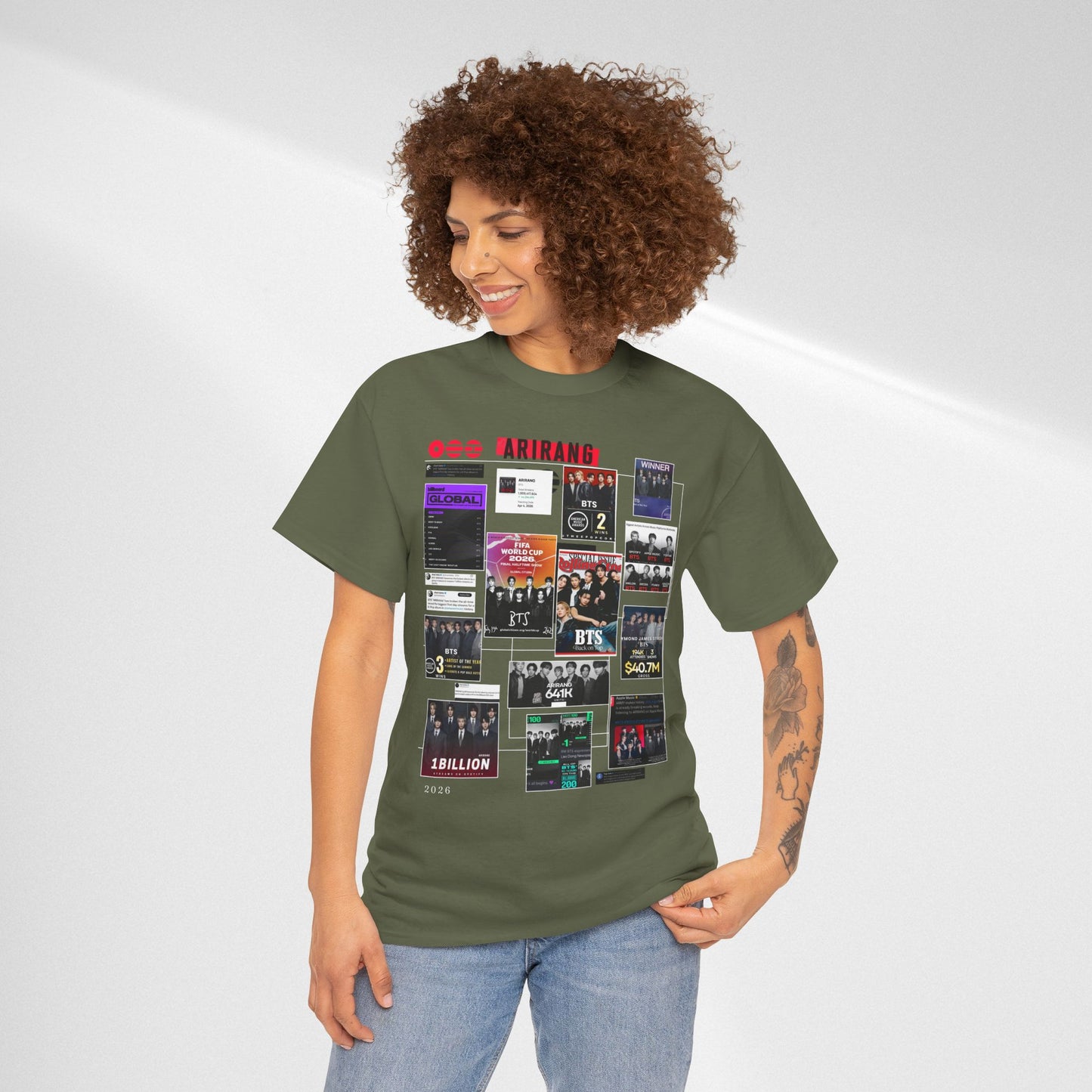 BTS ARIRANG Collage Tee — Iconic Albums & Milestones Graphic T-Shirt