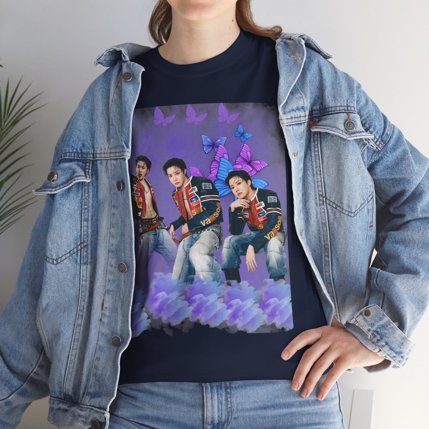 JHOPE Retro Pop Band Portrait Tee — Purple Butterfly Graphic T-Shirt