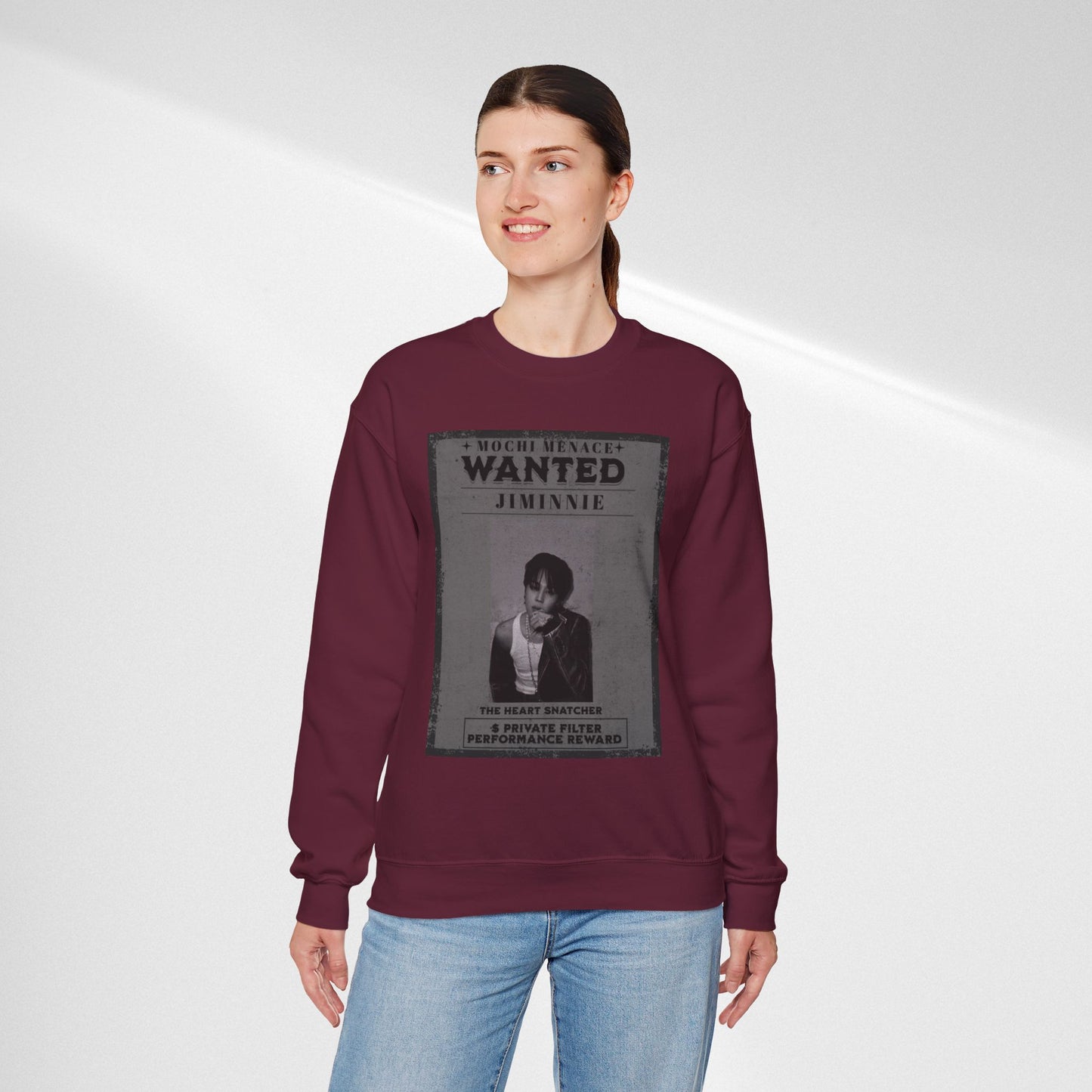 Wanted Poster Crewneck Sweatshirt – 'Wanted Jiminie' Vintage K-Pop Graphic