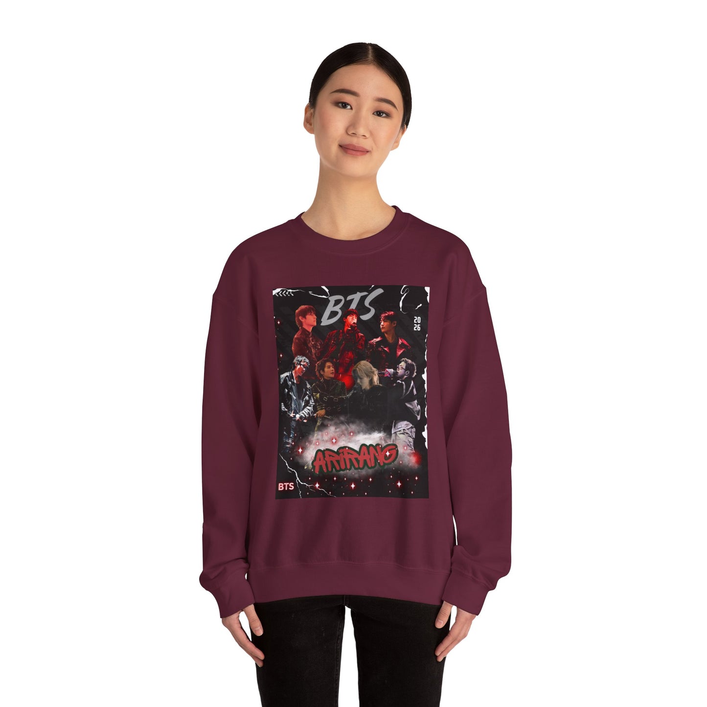BTS Graphic Crewneck Sweatshirt – Red & Black Band Photo Design
