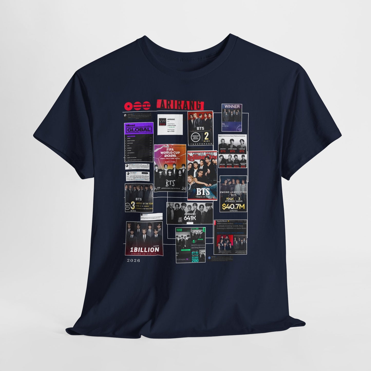 BTS ARIRANG Collage Tee — Iconic Albums & Milestones Graphic T-Shirt