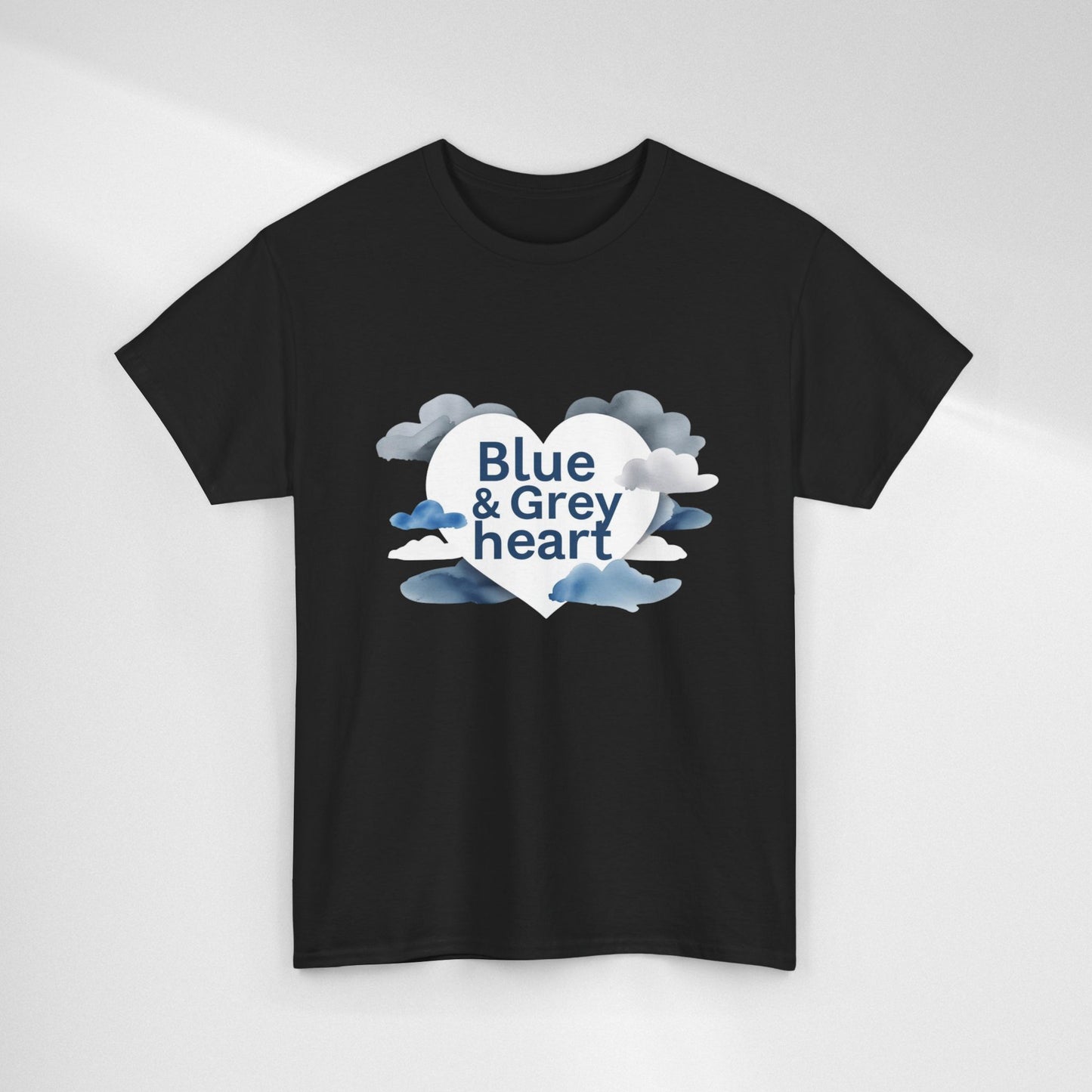 Blue & Grey Heart T-Shirt — Watercolor Cloud Heart Design