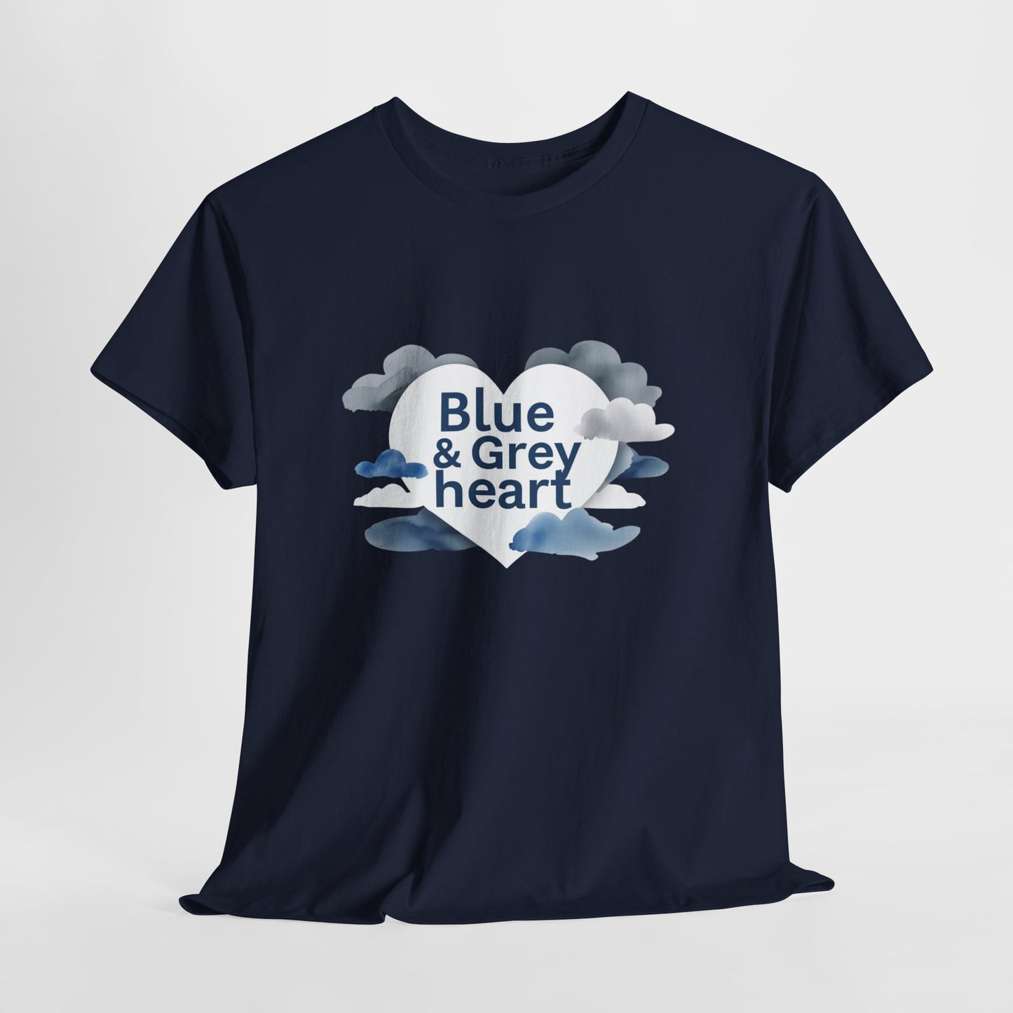 Blue & Grey Heart T-Shirt — Watercolor Cloud Heart Design