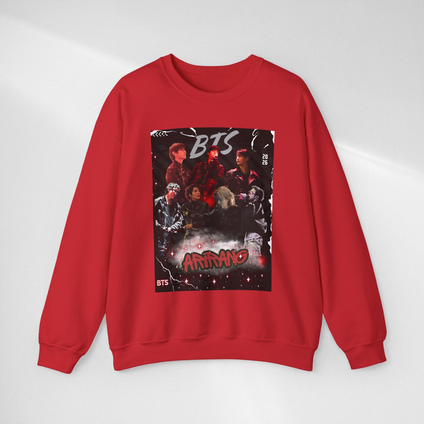 BTS Graphic Crewneck Sweatshirt – Red & Black Band Photo Design