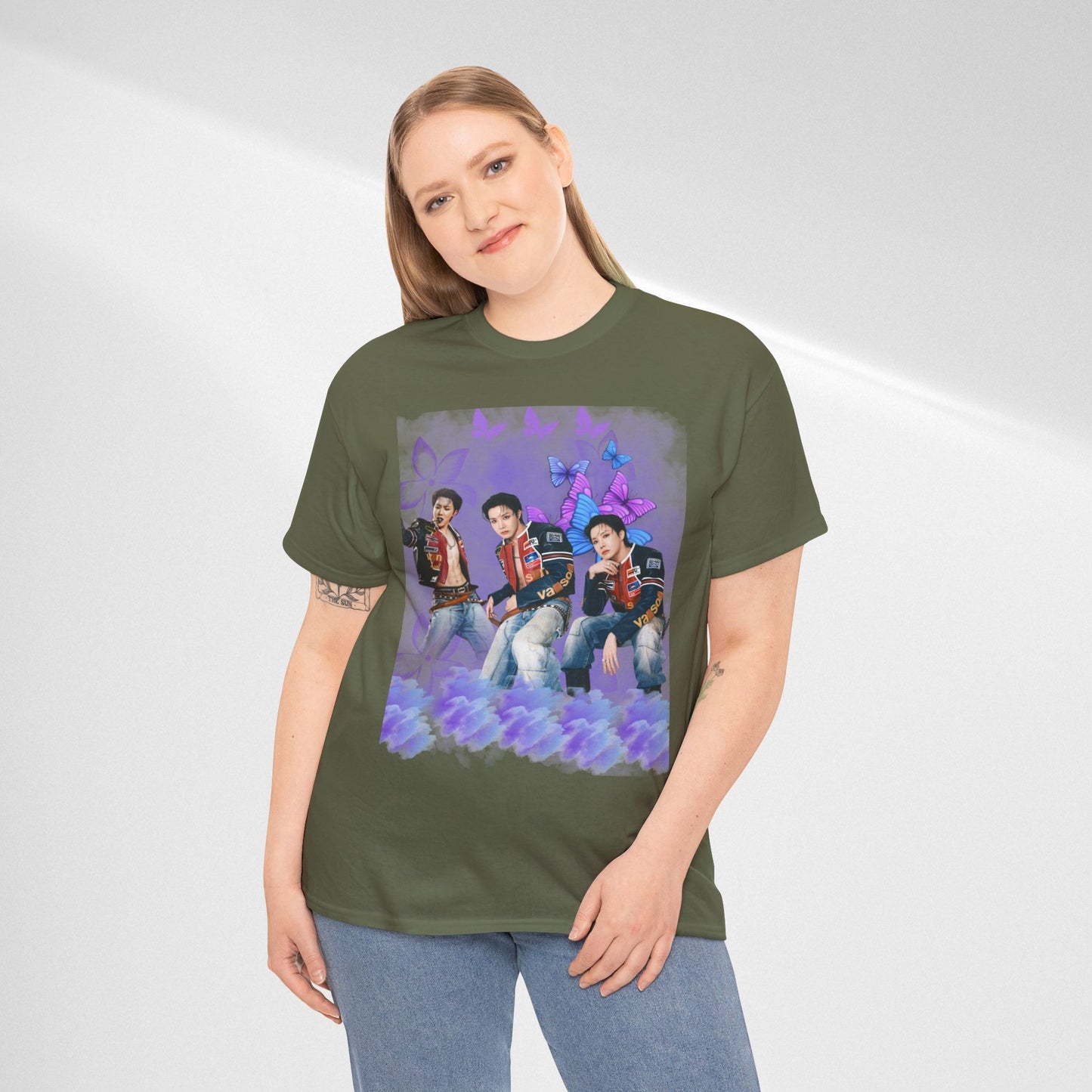 JHOPE Retro Pop Band Portrait Tee — Purple Butterfly Graphic T-Shirt