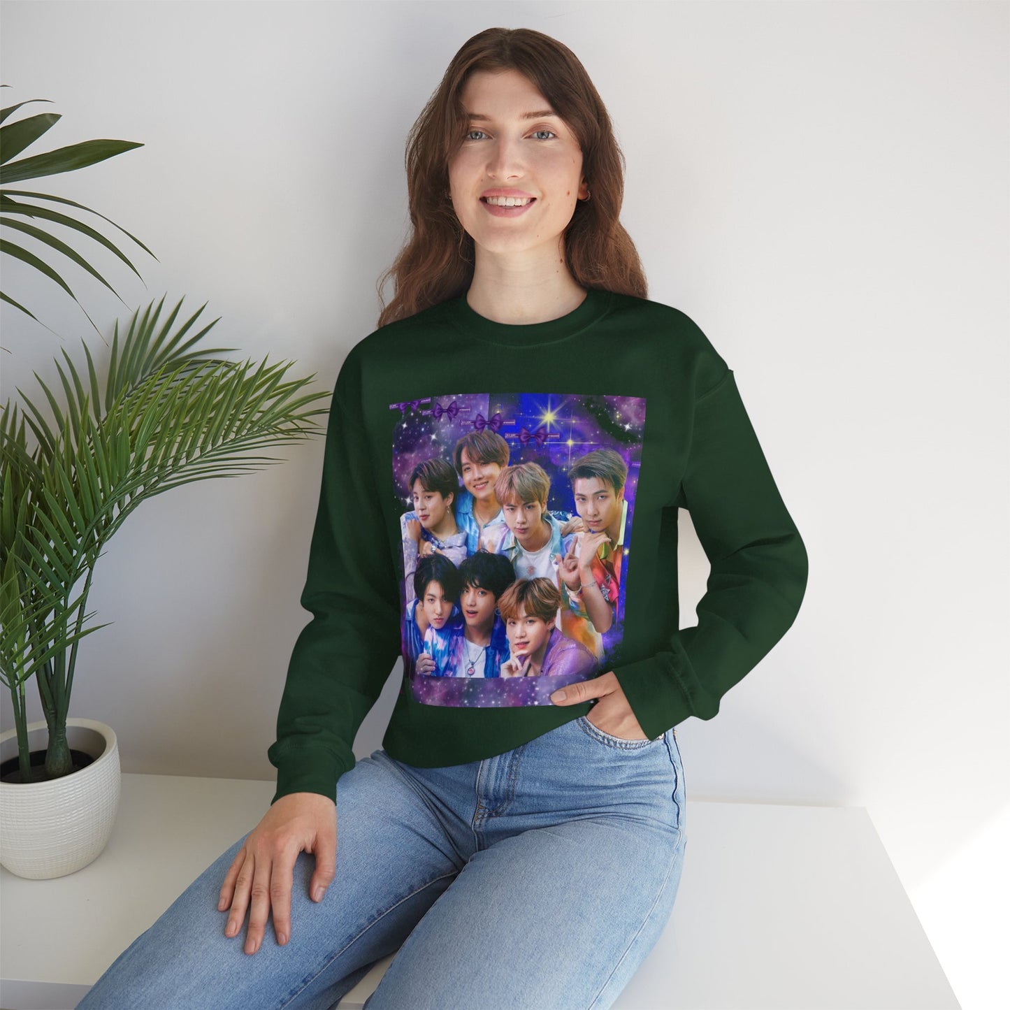 BTS Group Photo Crewneck Sweatshirt — Purple Fan Art Print