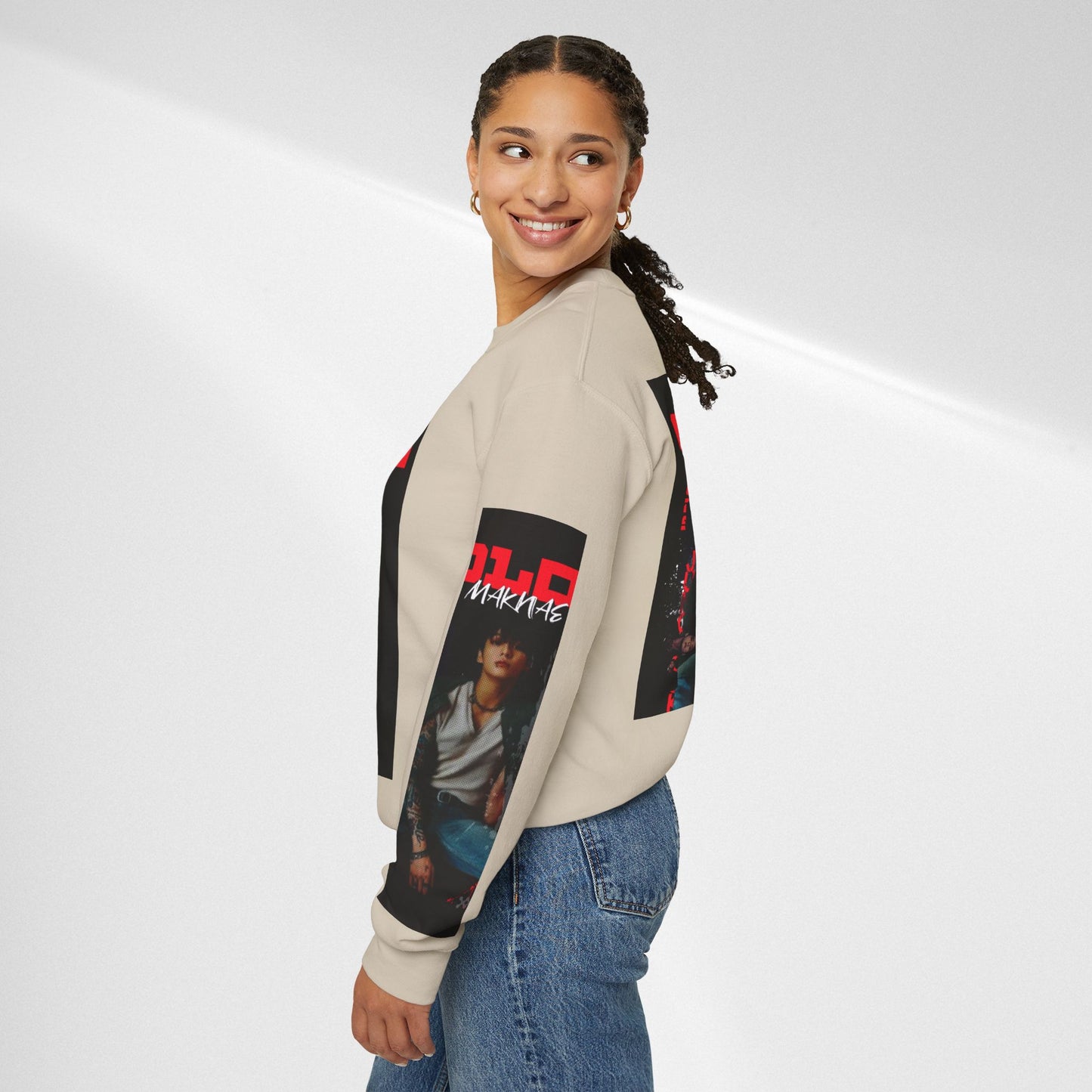 JK Golden Making Crewneck Sweatshirt — Retro K-Pop Photo Graphic