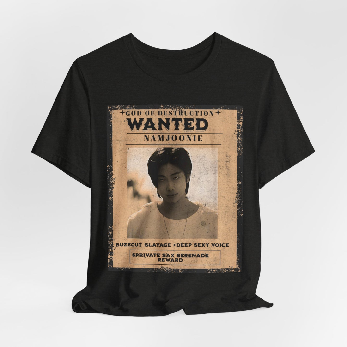 T-Shirt — Vintage 'Wanted: Namjoonie' Photo Tee (K-Pop Fan Poster Style)