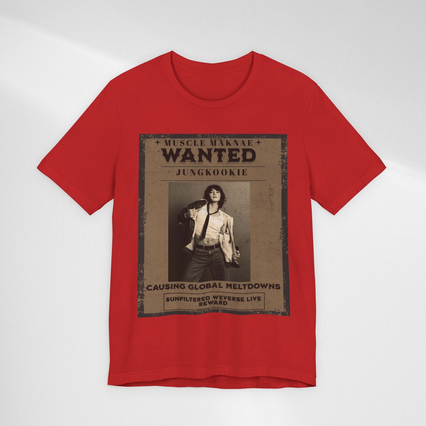 Wanted Poster Tee — 'Jungkook: Causing Global Meltdowns' Vintage K-Pop T-Shirt