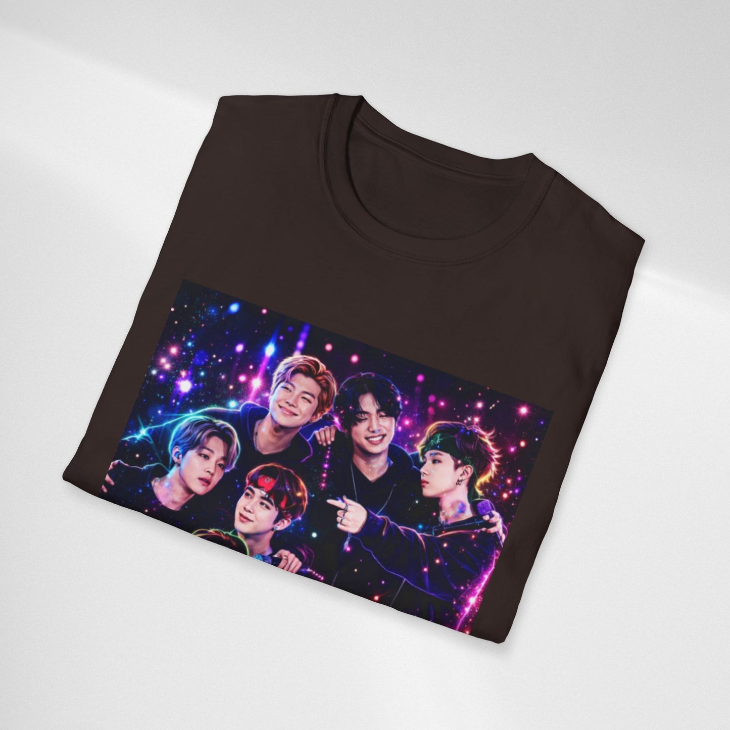 BTS K-Pop Group Photo Tee — Colorful Neon Concert Band Shirt