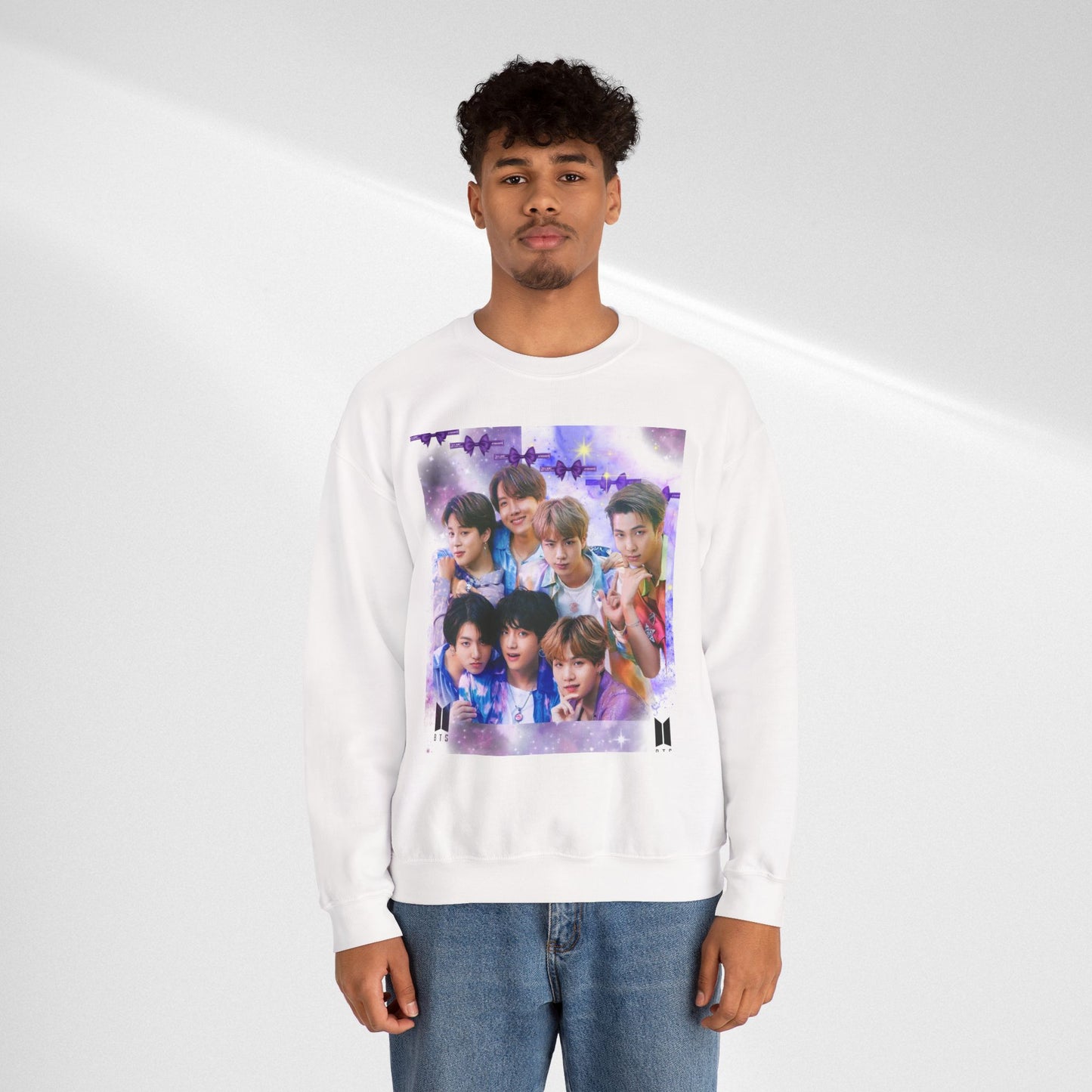 BTS Group Photo Crewneck Sweatshirt — Purple Fan Art Print