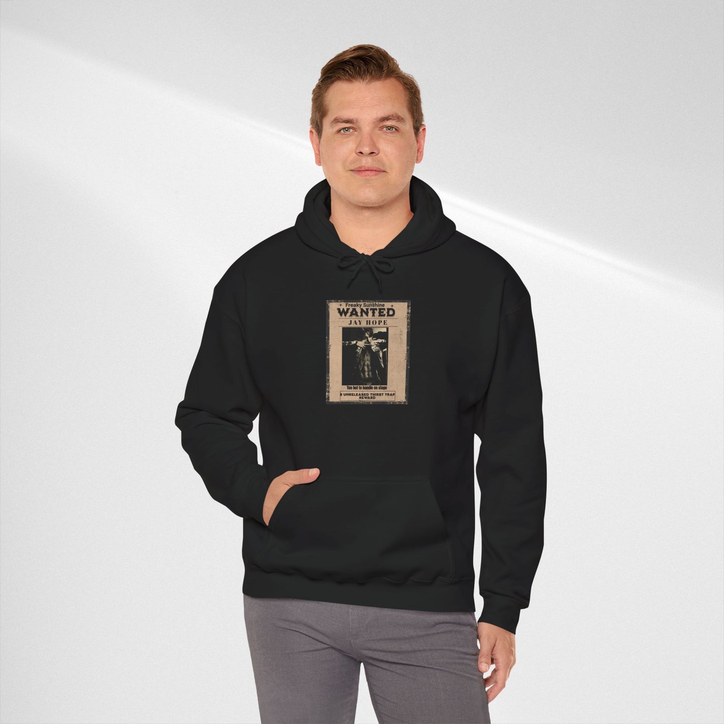 Hoodie - Vintage JHOPE 'WANTED' Poster Graphic Hooded Sweatshirt