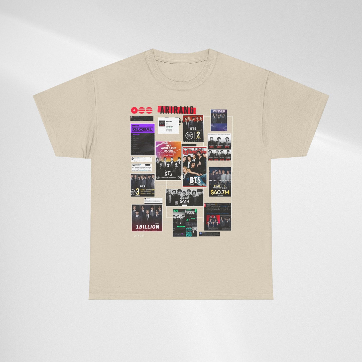 BTS ARIRANG Collage Tee — Iconic Albums & Milestones Graphic T-Shirt