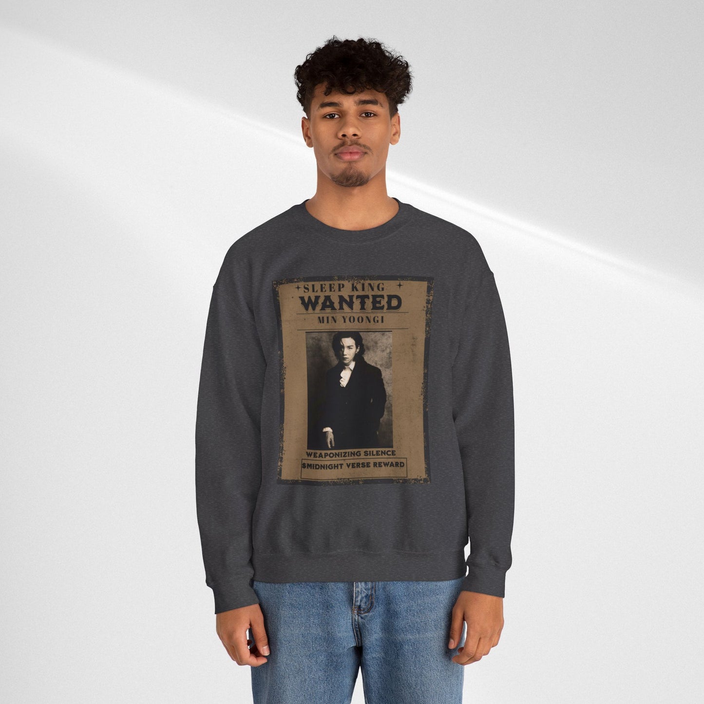 Crewneck Sweatshirt "Wanted: Min Yoongi" Vintage Poster BTS Suga Fan Apparel