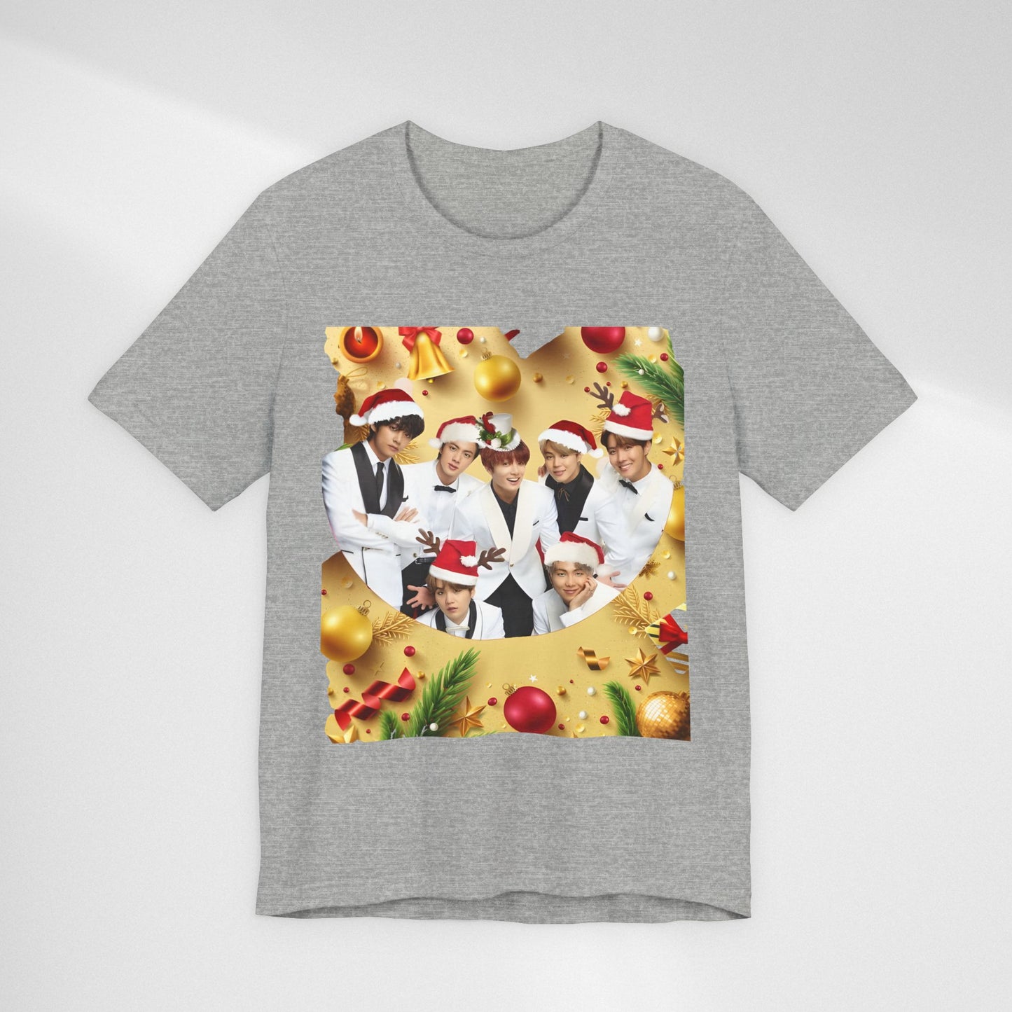 Christmas BTS Photo T‑Shirt — Holiday Santa Hat Group Design