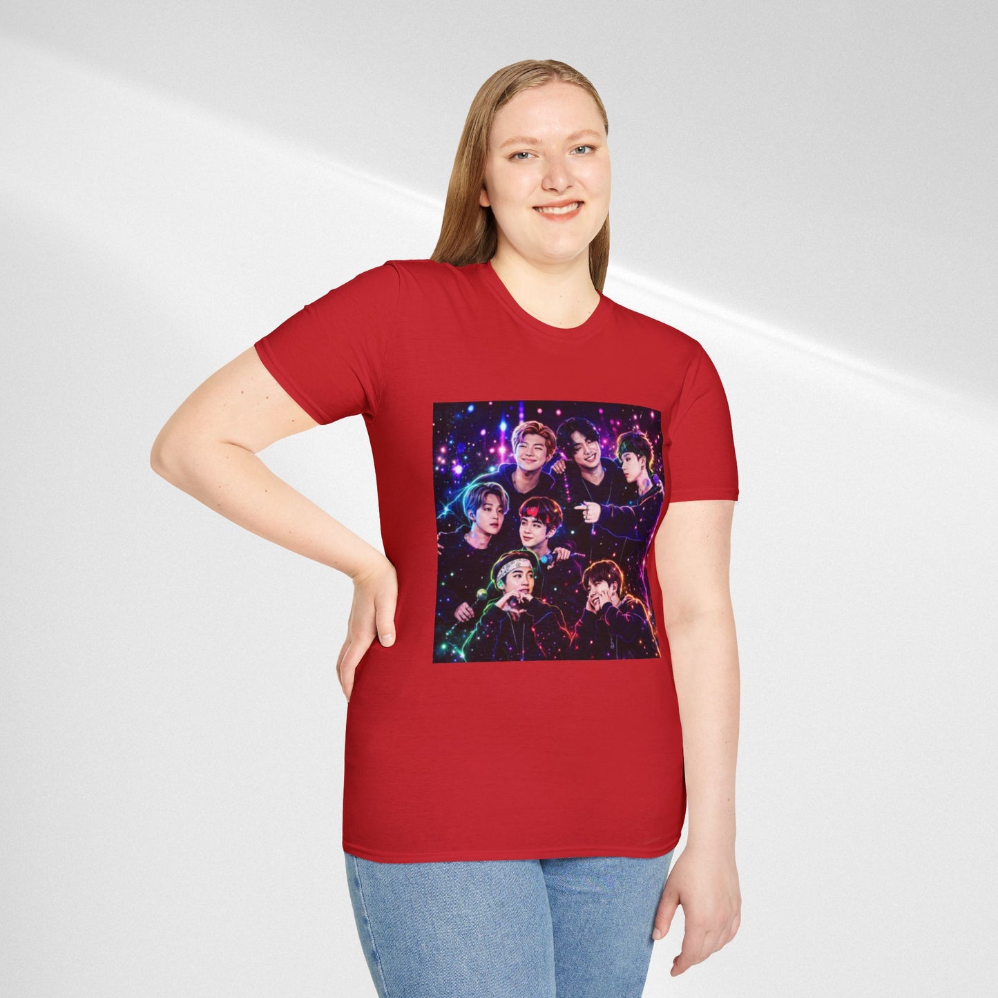 BTS K-Pop Group Photo Tee — Colorful Neon Concert Band Shirt