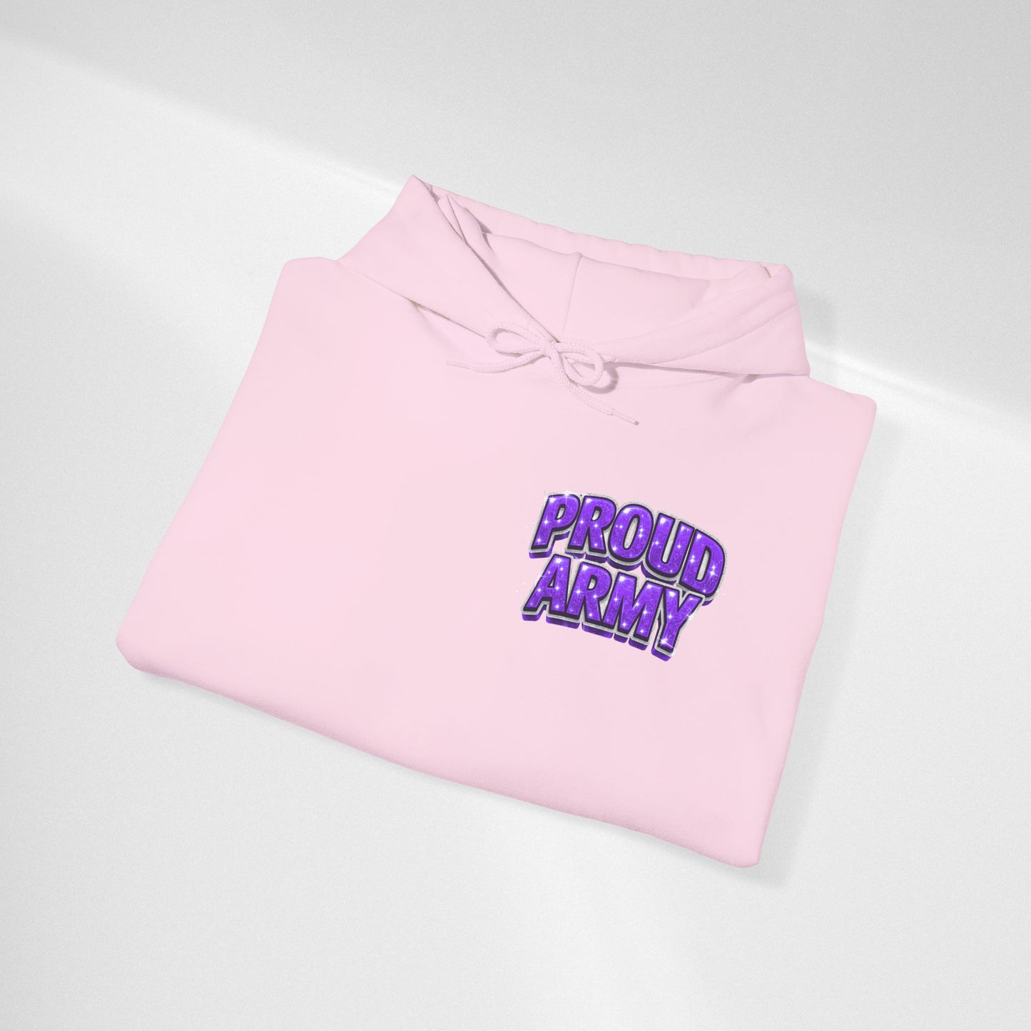 Proud Army Hoodie — Bold Purple Text Military Support Pullover