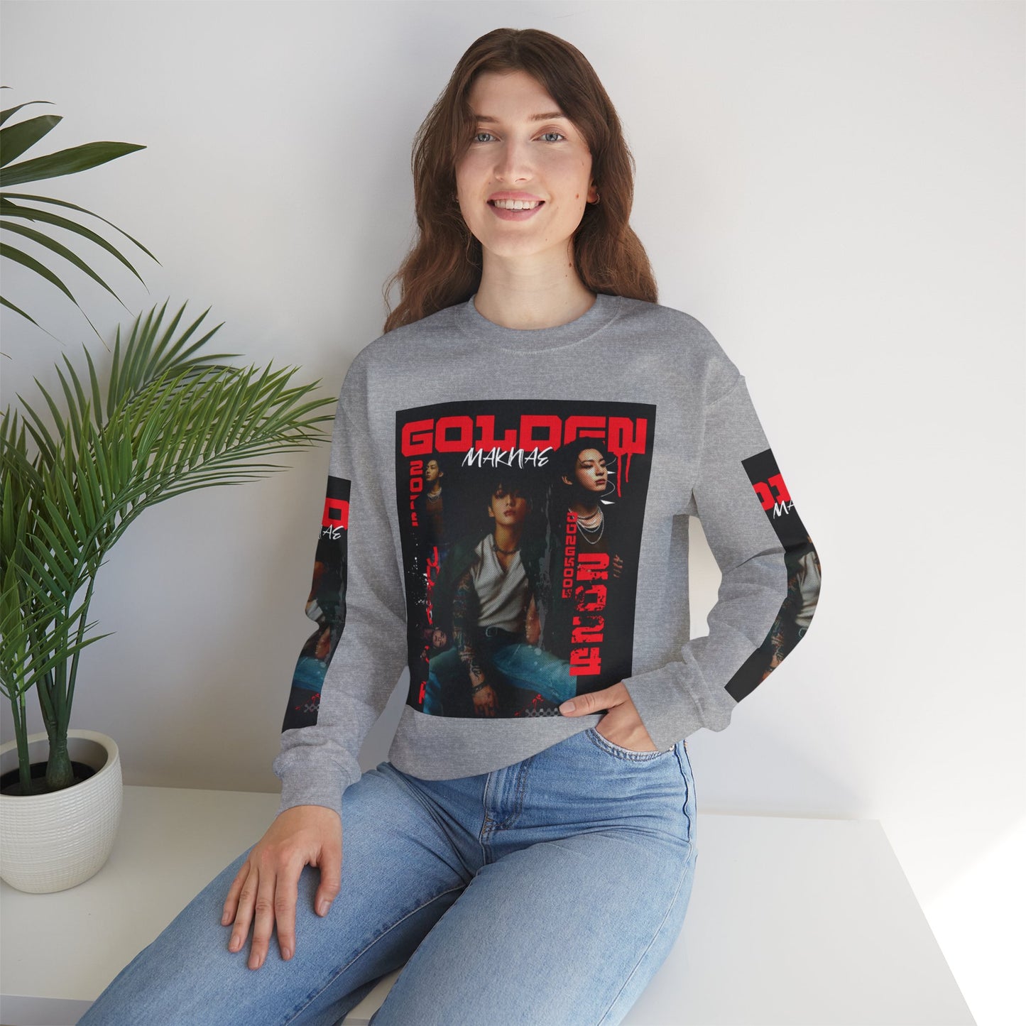 JK Golden Making Crewneck Sweatshirt — Retro K-Pop Photo Graphic