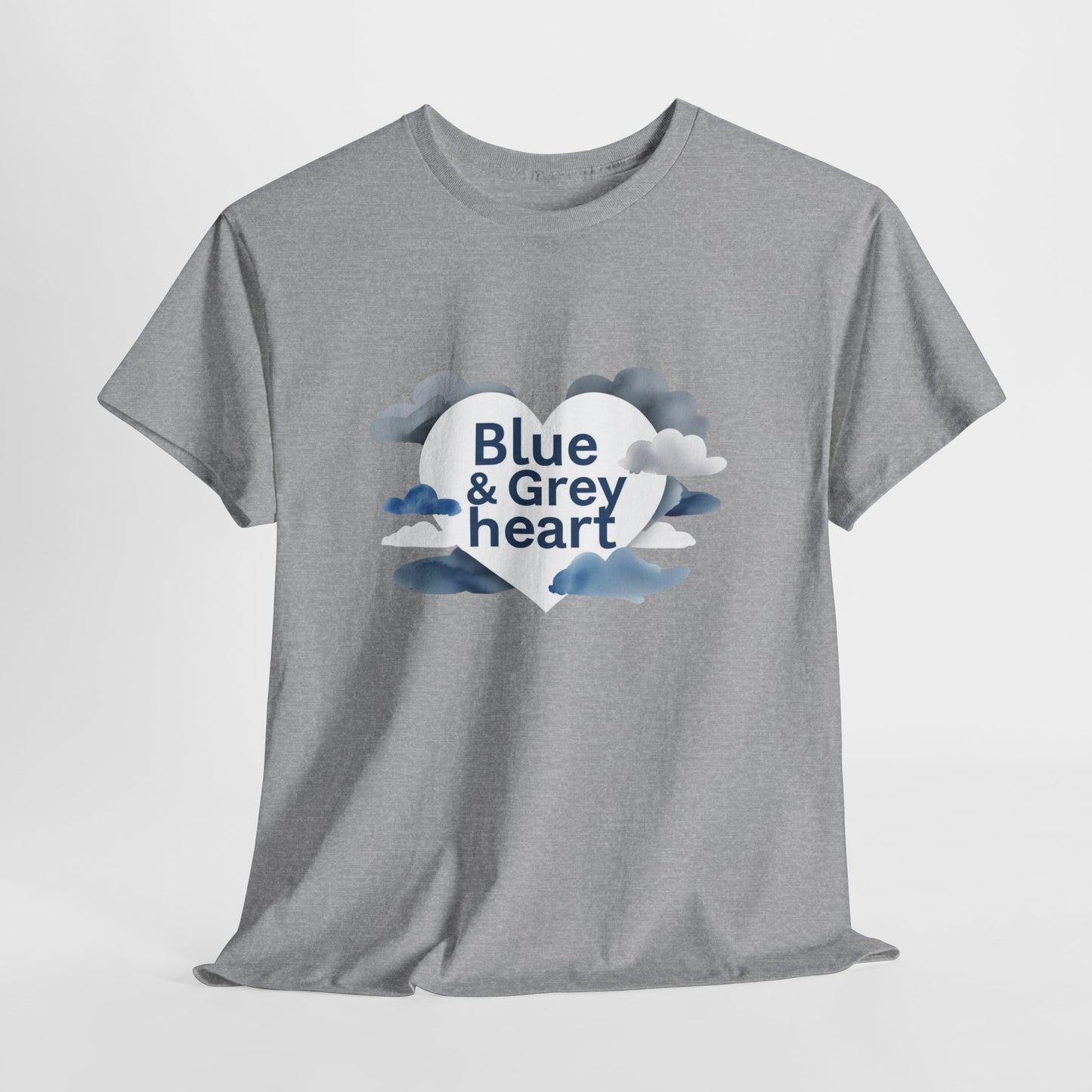 Blue & Grey Heart T-Shirt — Watercolor Cloud Heart Design