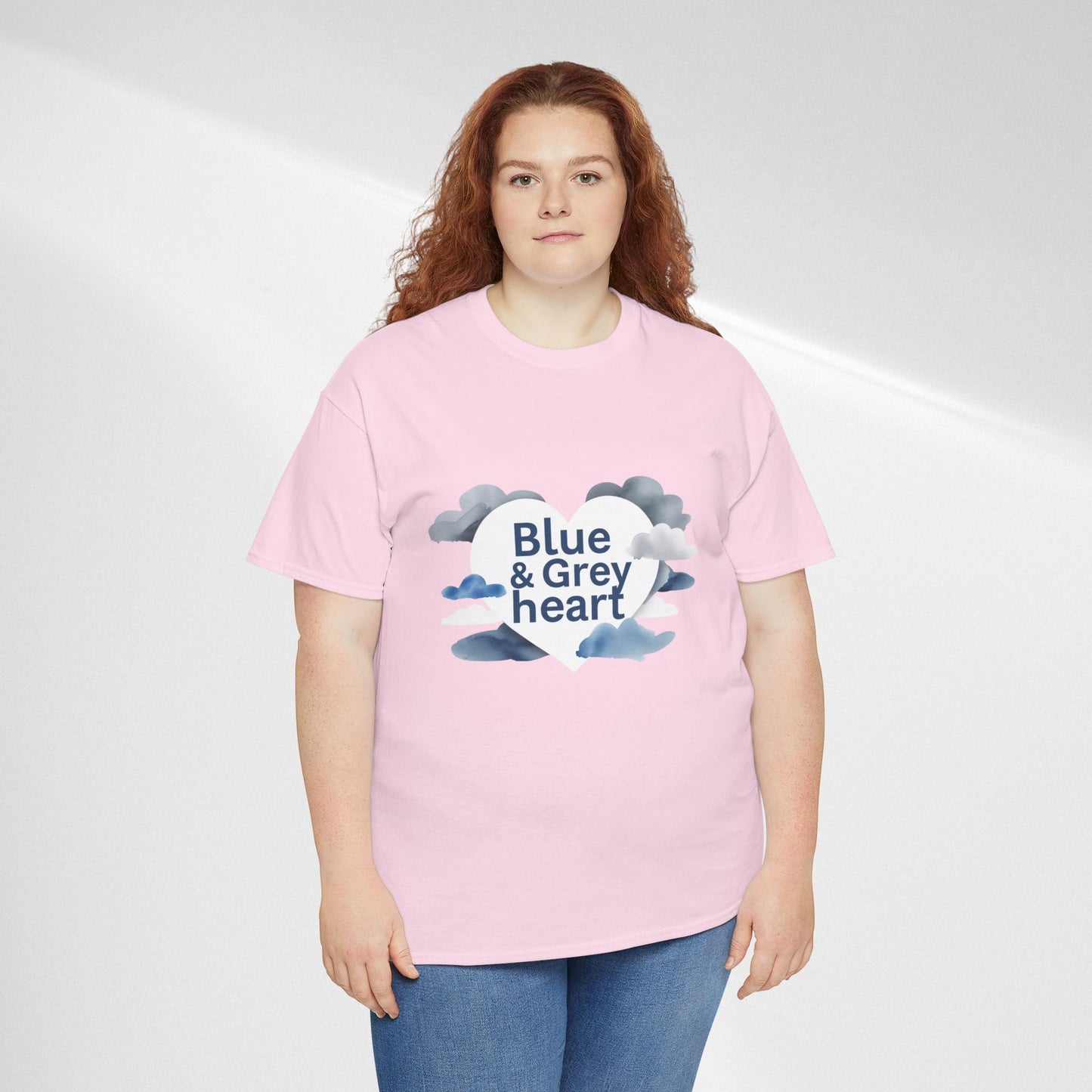 Blue & Grey Heart T-Shirt — Watercolor Cloud Heart Design