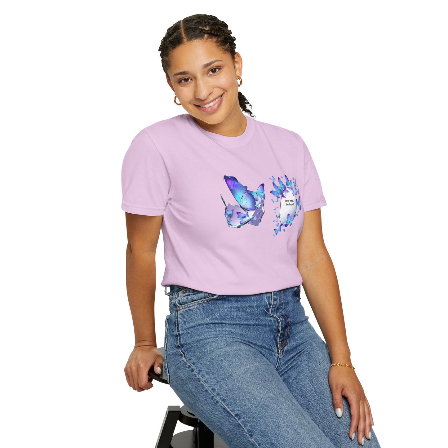 Butterfly Heart T-Shirt — Blue Watercolor Butterflies & "Everyone Deserves Love" Design