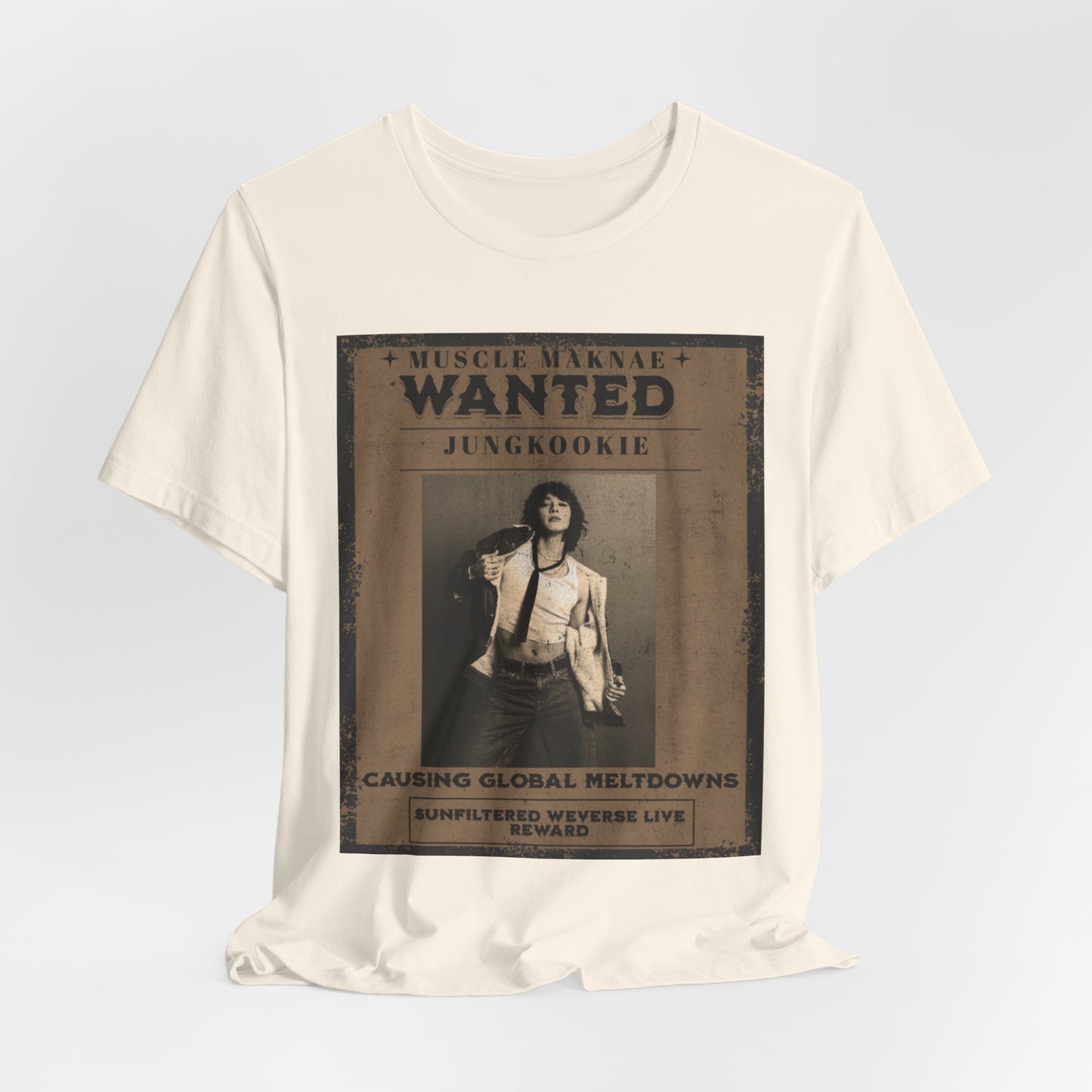 Wanted Poster Tee — 'Jungkook: Causing Global Meltdowns' Vintage K-Pop T-Shirt