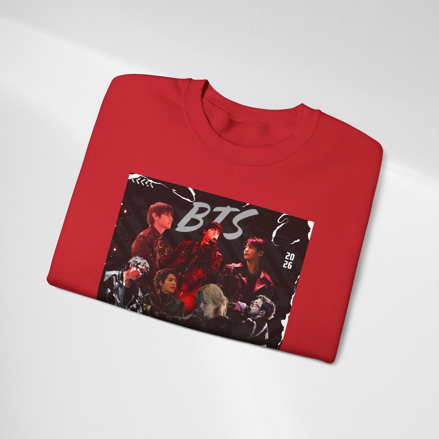 BTS Graphic Crewneck Sweatshirt – Red & Black Band Photo Design
