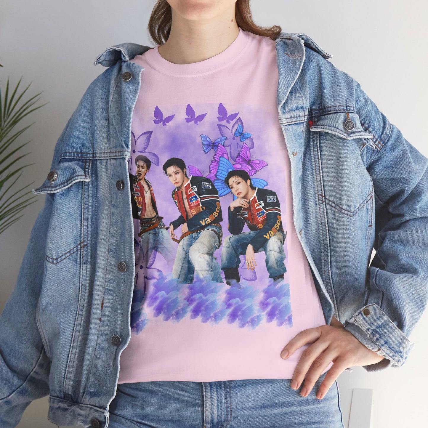 JHOPE Retro Pop Band Portrait Tee — Purple Butterfly Graphic T-Shirt