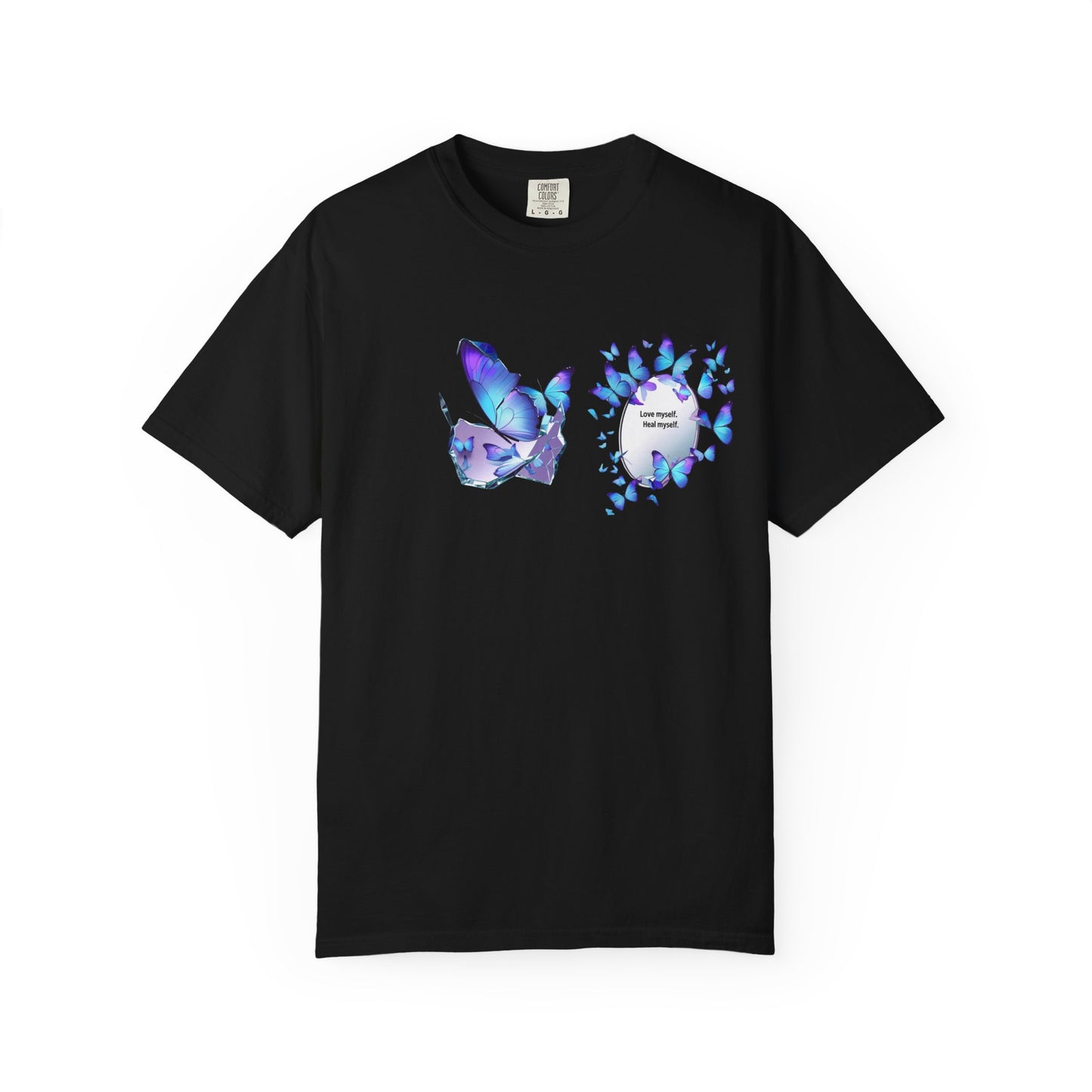 Butterfly Heart T-Shirt — Blue Watercolor Butterflies & "Everyone Deserves Love" Design
