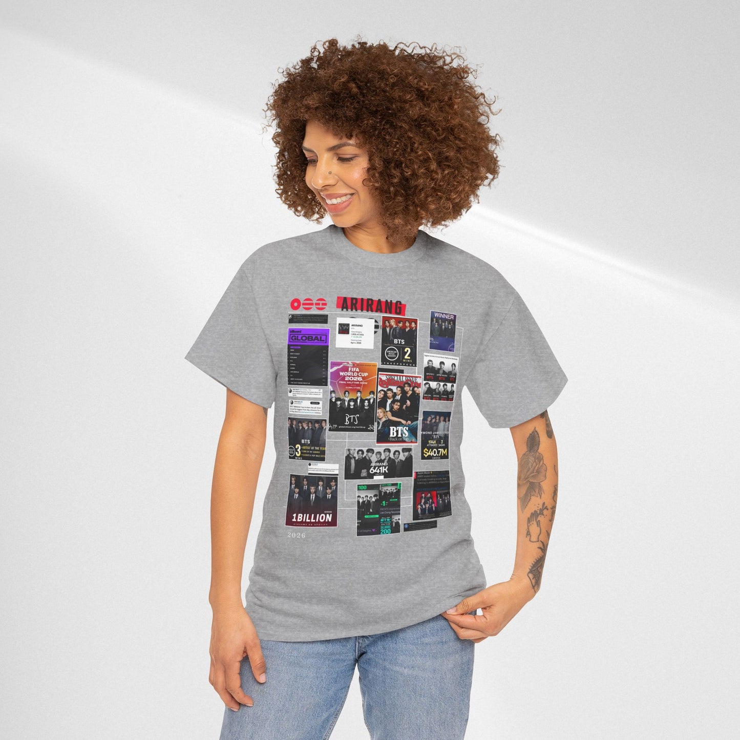 BTS ARIRANG Collage Tee — Iconic Albums & Milestones Graphic T-Shirt