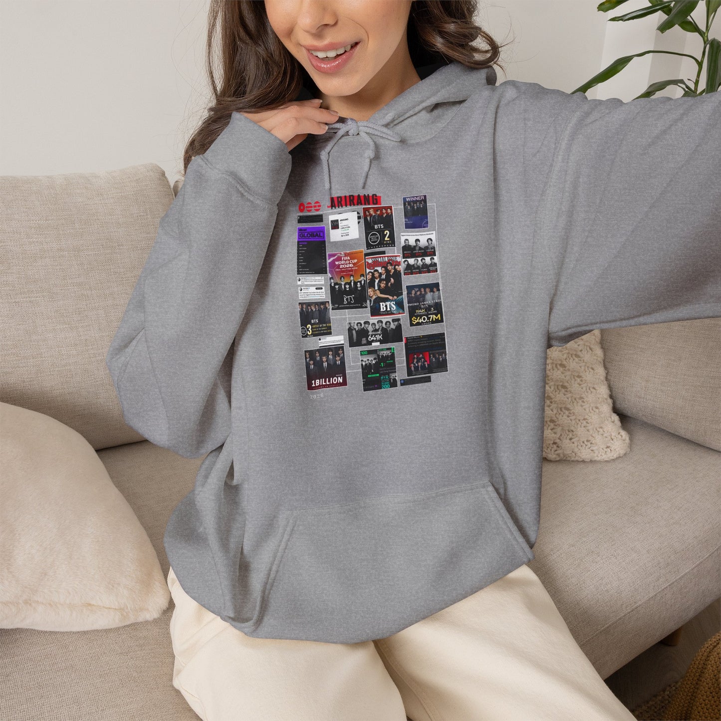 BTS ARIRANG Band Poster Collage Hoodie — Vintage Gig Tour Graphic Sweatshirt
