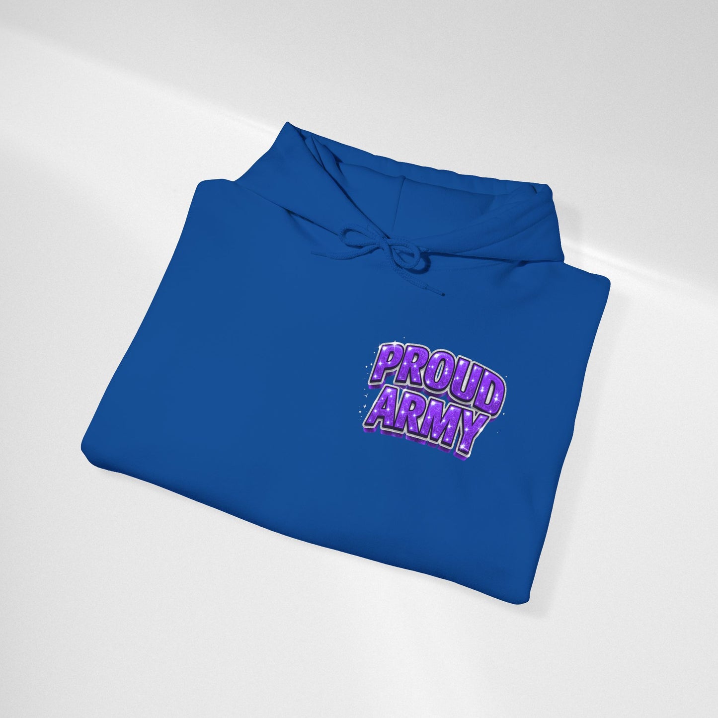 Proud Army Hoodie — Bold Purple Text Military Support Pullover