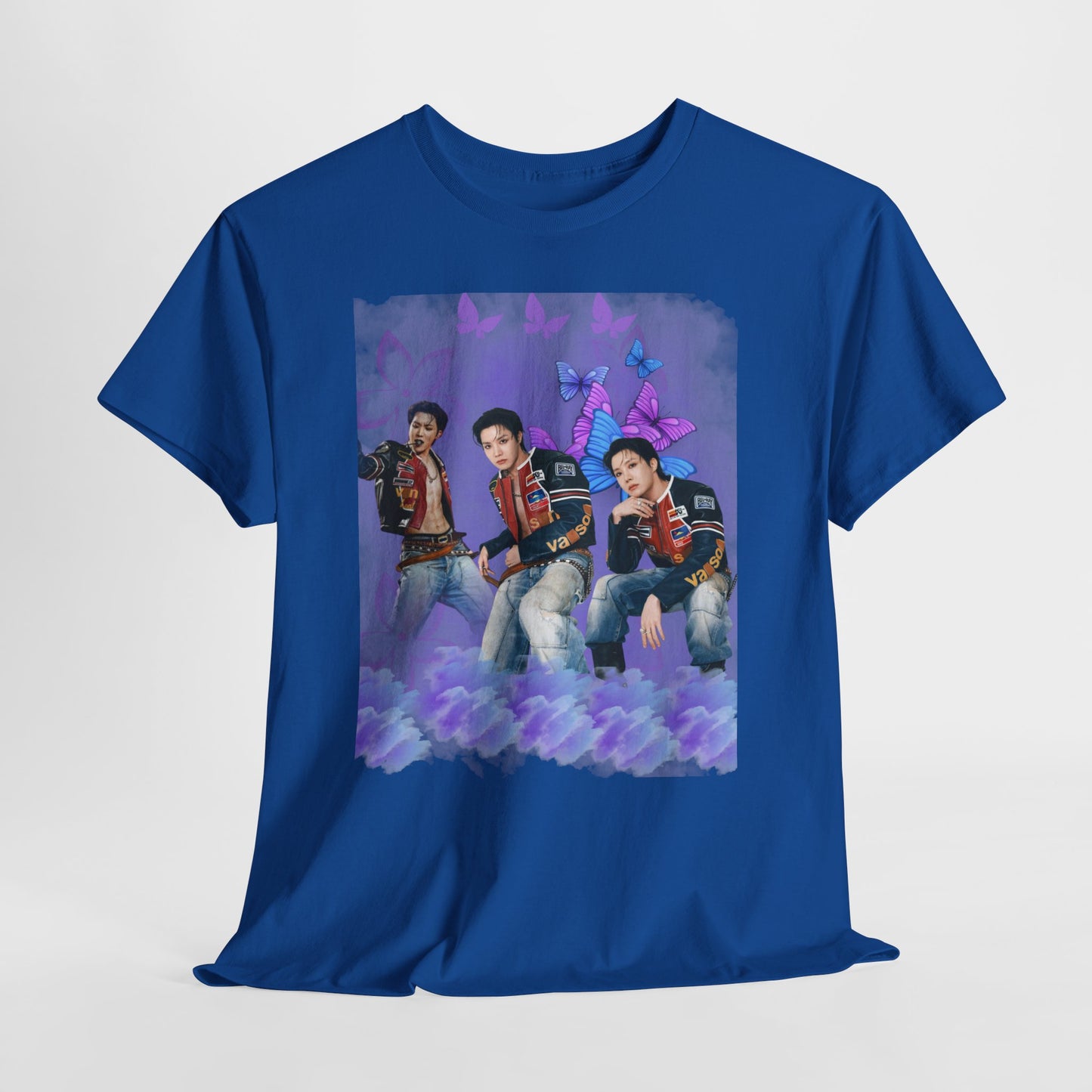 JHOPE Retro Pop Band Portrait Tee — Purple Butterfly Graphic T-Shirt